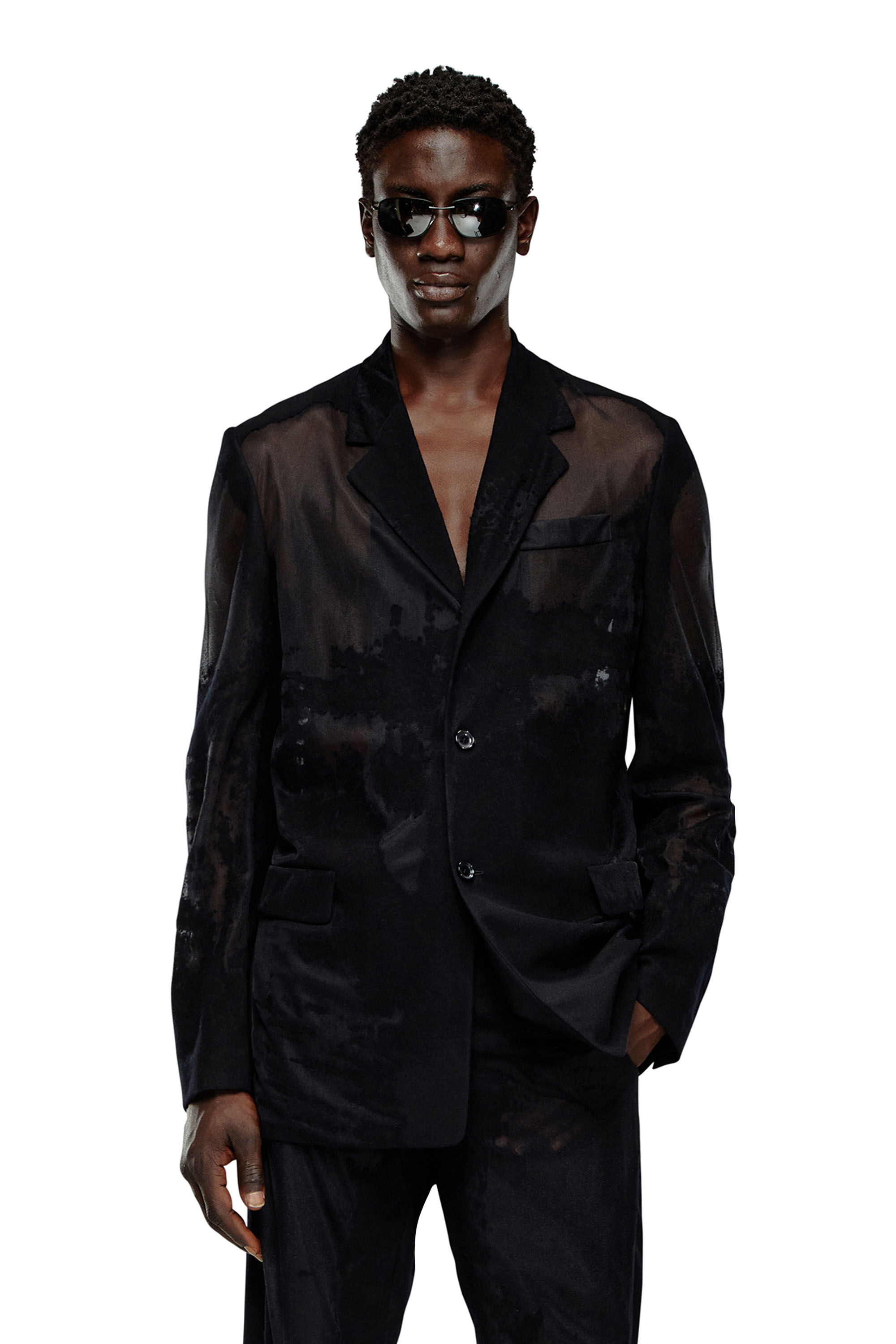 Diesel - J-REG, Male's Tailored jacket in devoré cool wool in Black - 3
