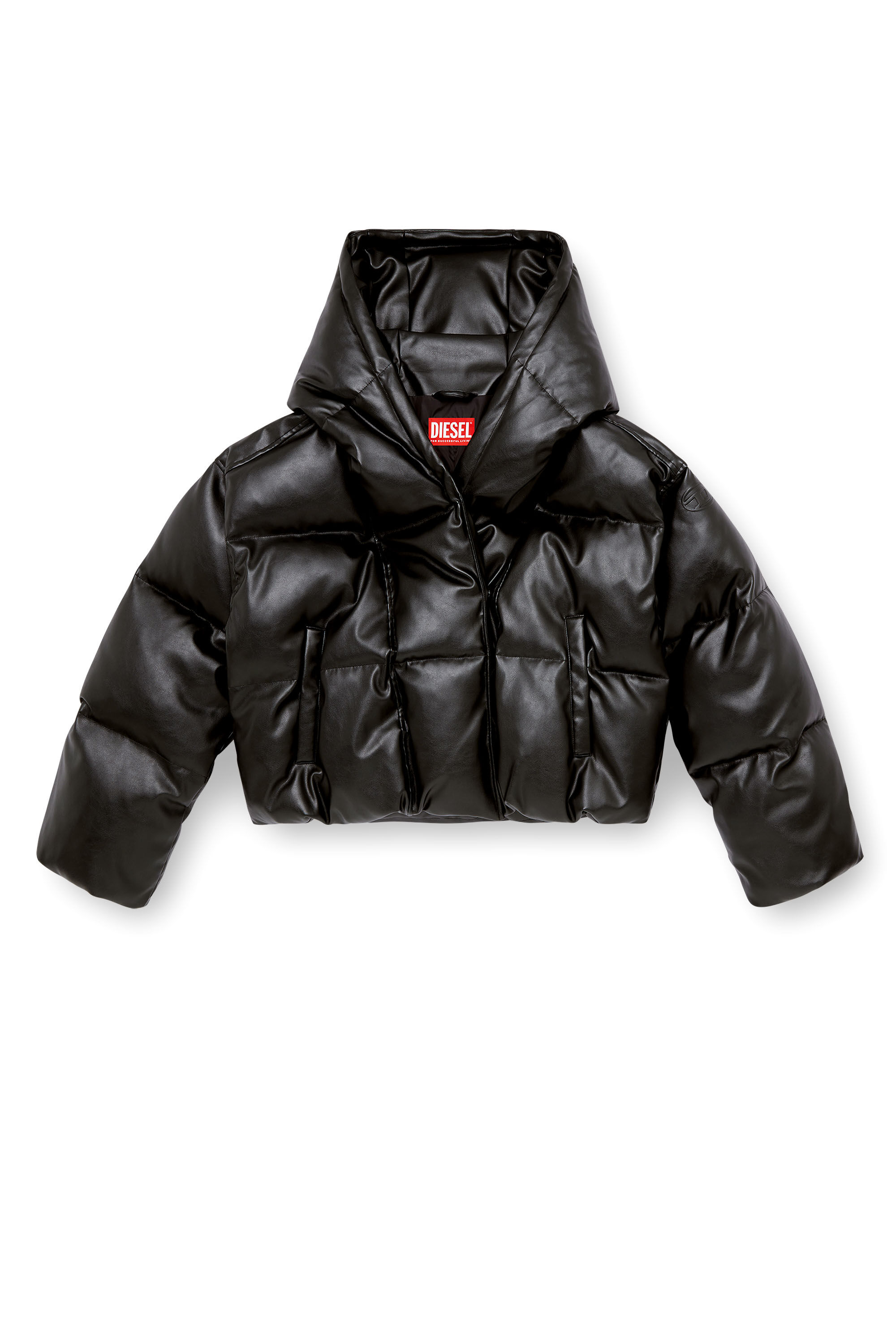 Women's Hooded puffer jacket in coated fabric | Black | Diesel