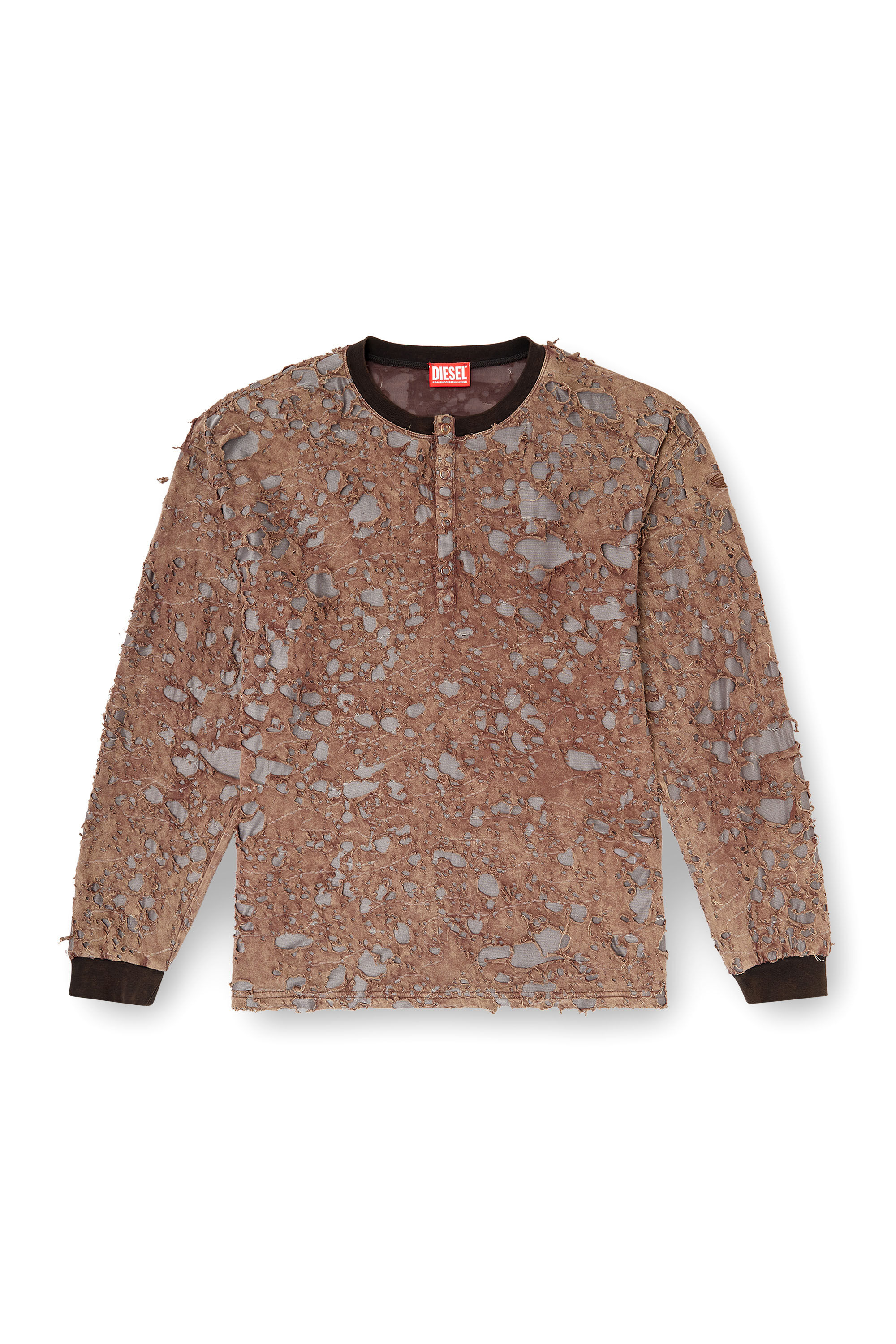 Diesel - T-OVERT, T-shirt à manches longues en jersey destroyed Homme in Marron - 2