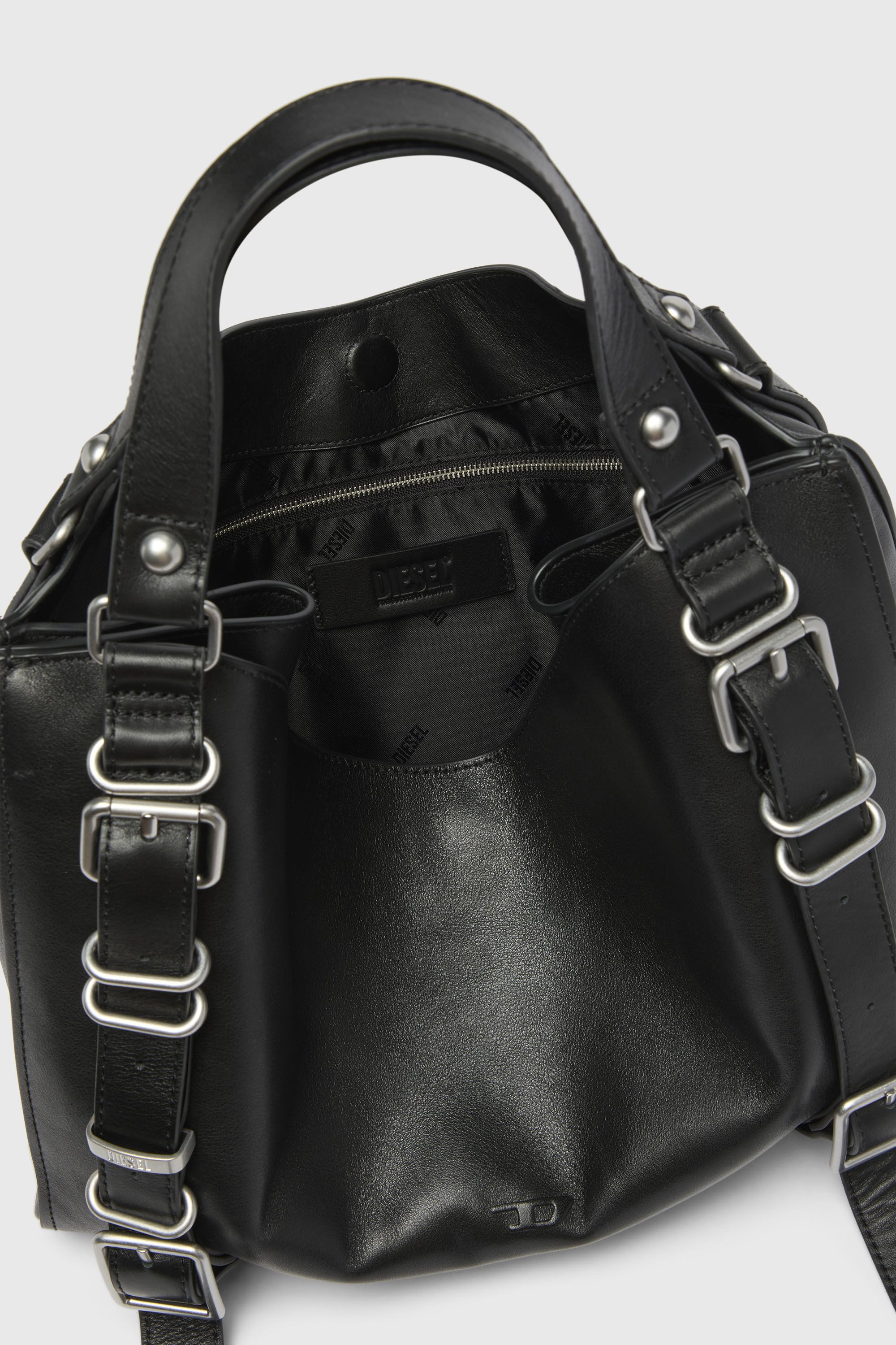 Women's D-One-Medium top-handle bag in treated leather | Black