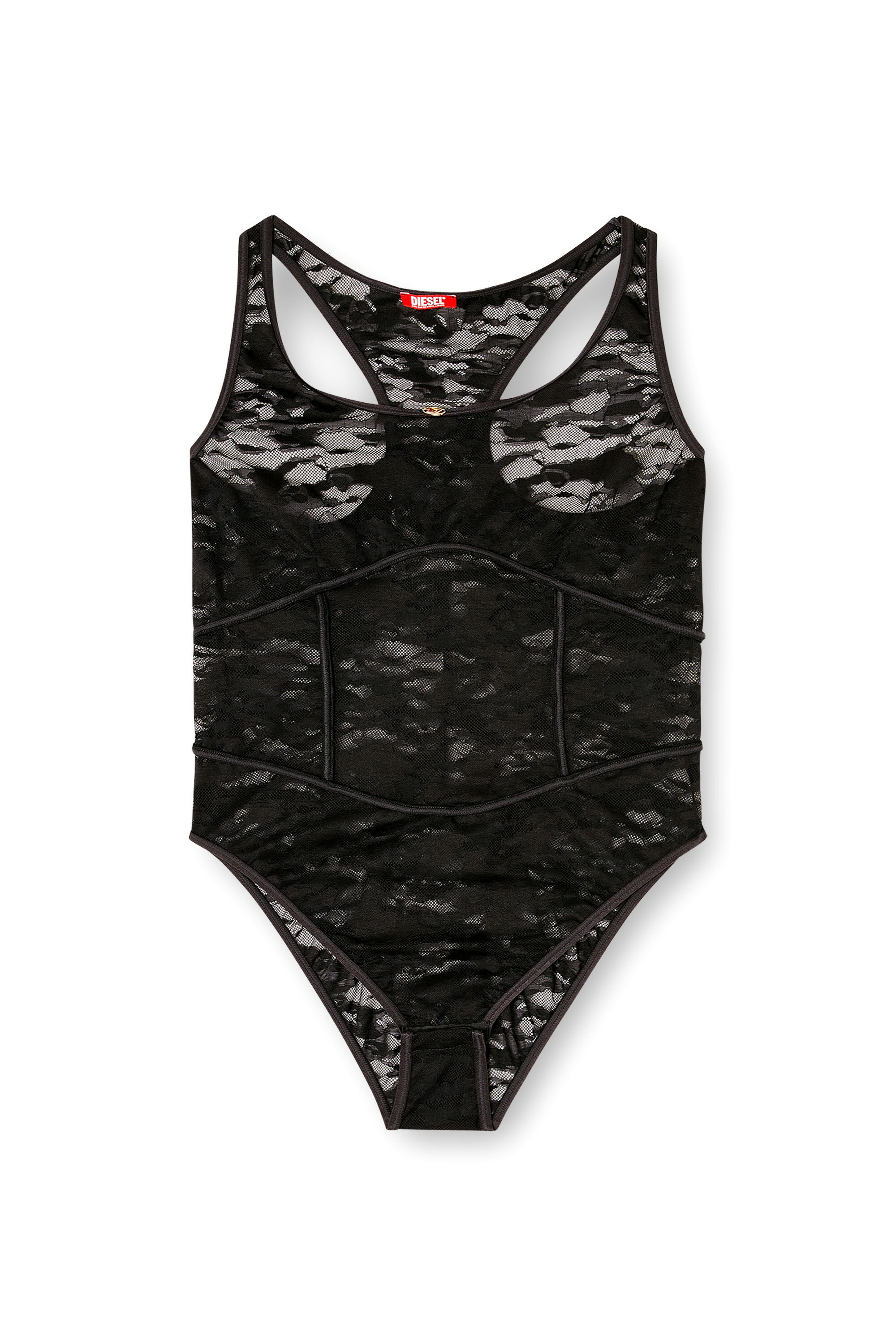 Women's Nylon bodysuit with lace design | Black | Diesel {{Country}}