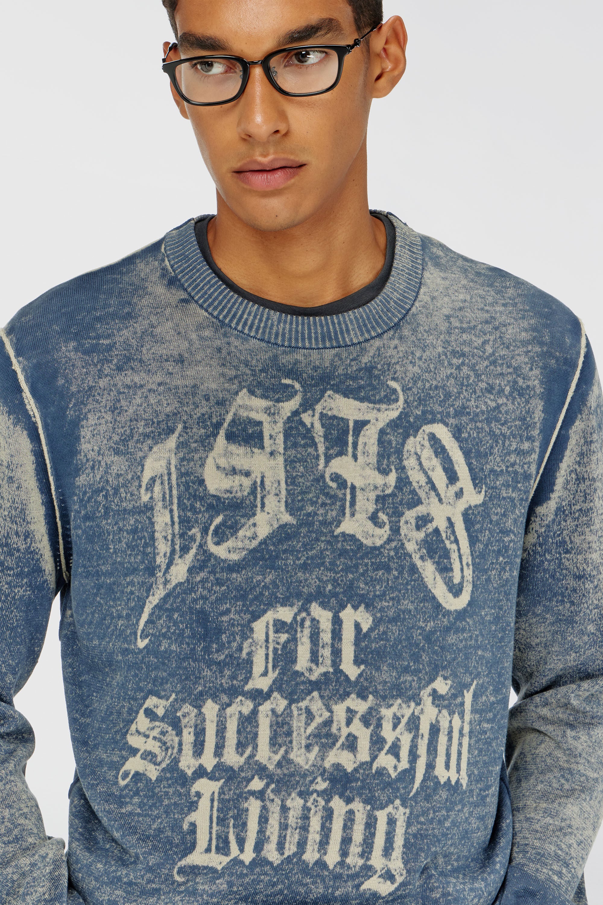 Diesel - K-LAUTI-A, Male's Jumper with reverse print in Medium Blue - 5