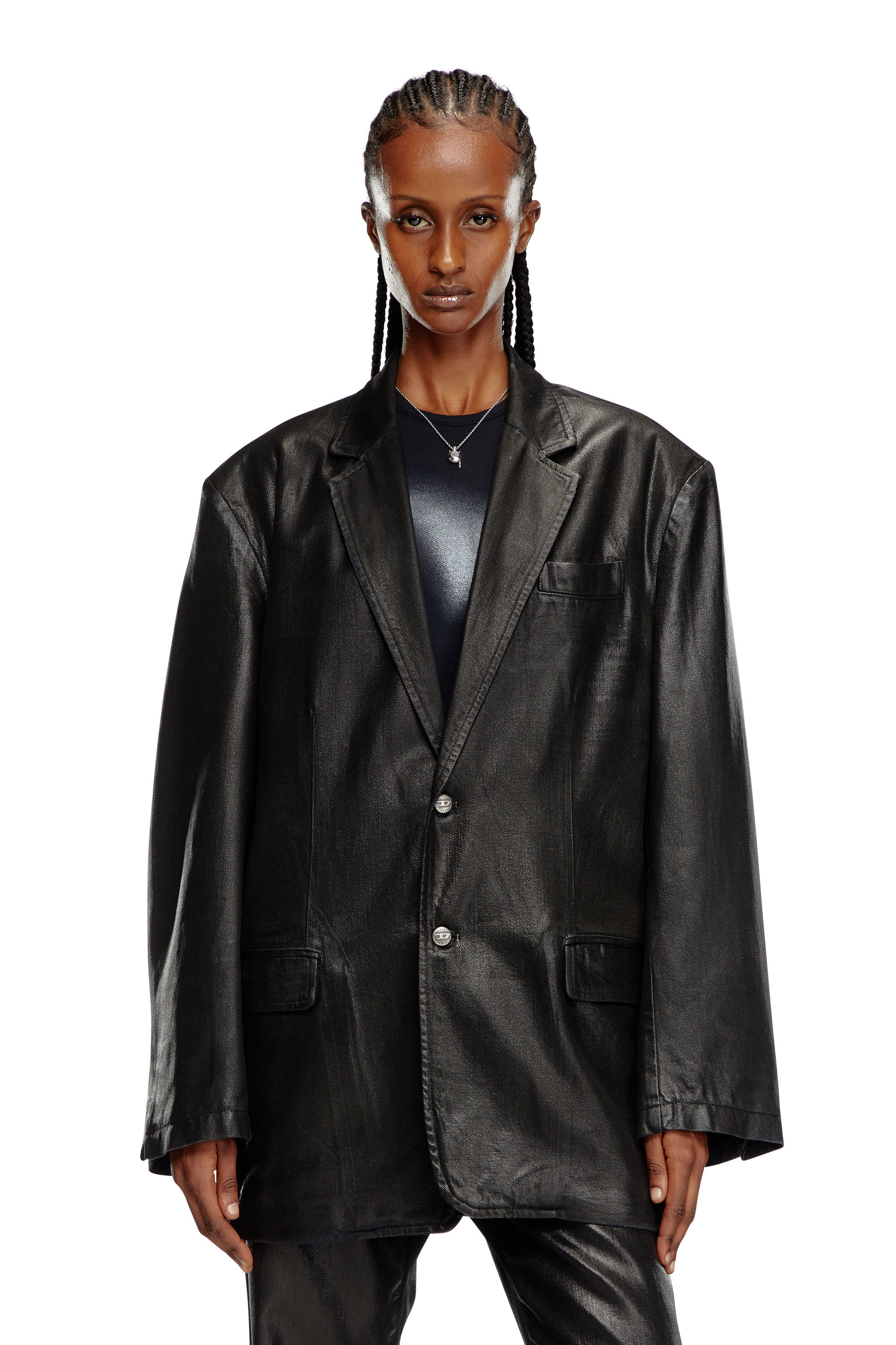 Diesel - D-BLA, Blazer en denim tailoring enduit Mixte in Noir - 7