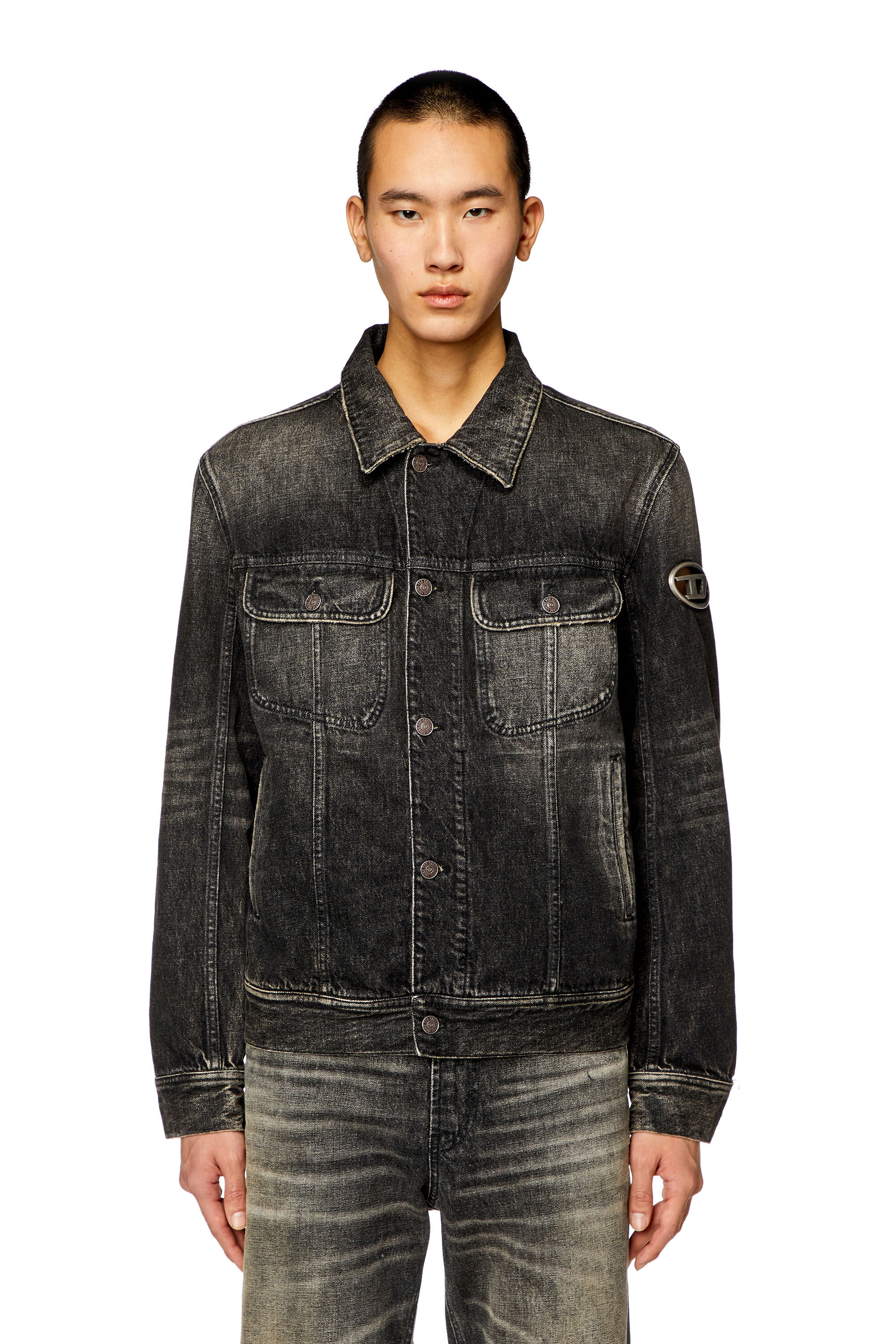Diesel - D-BARCY-S2, Man's Regular-fit trucker jacket with cut-out logo in Black - 6
