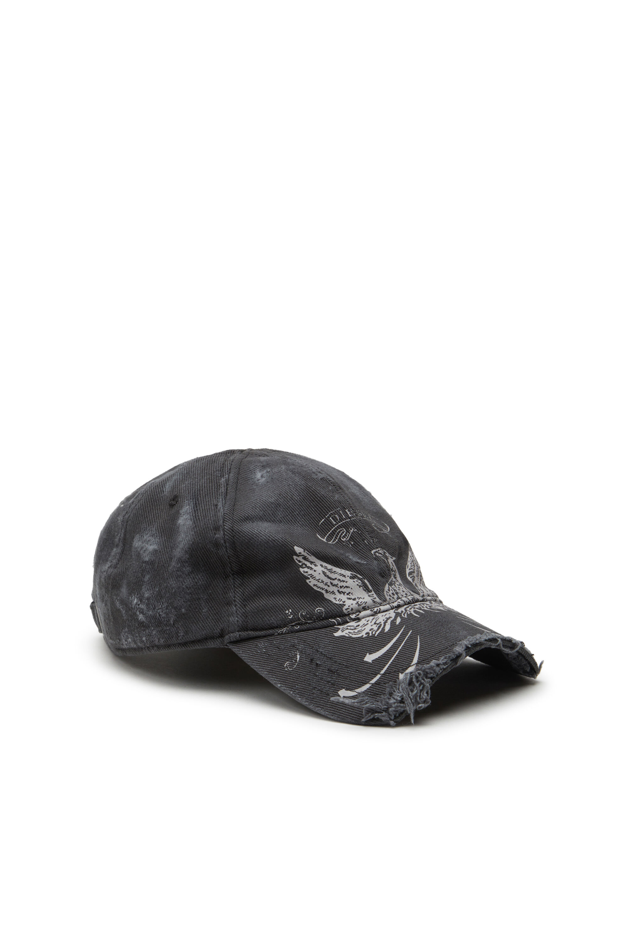 Men's Distressed baseball cap with Phoenix print | Black