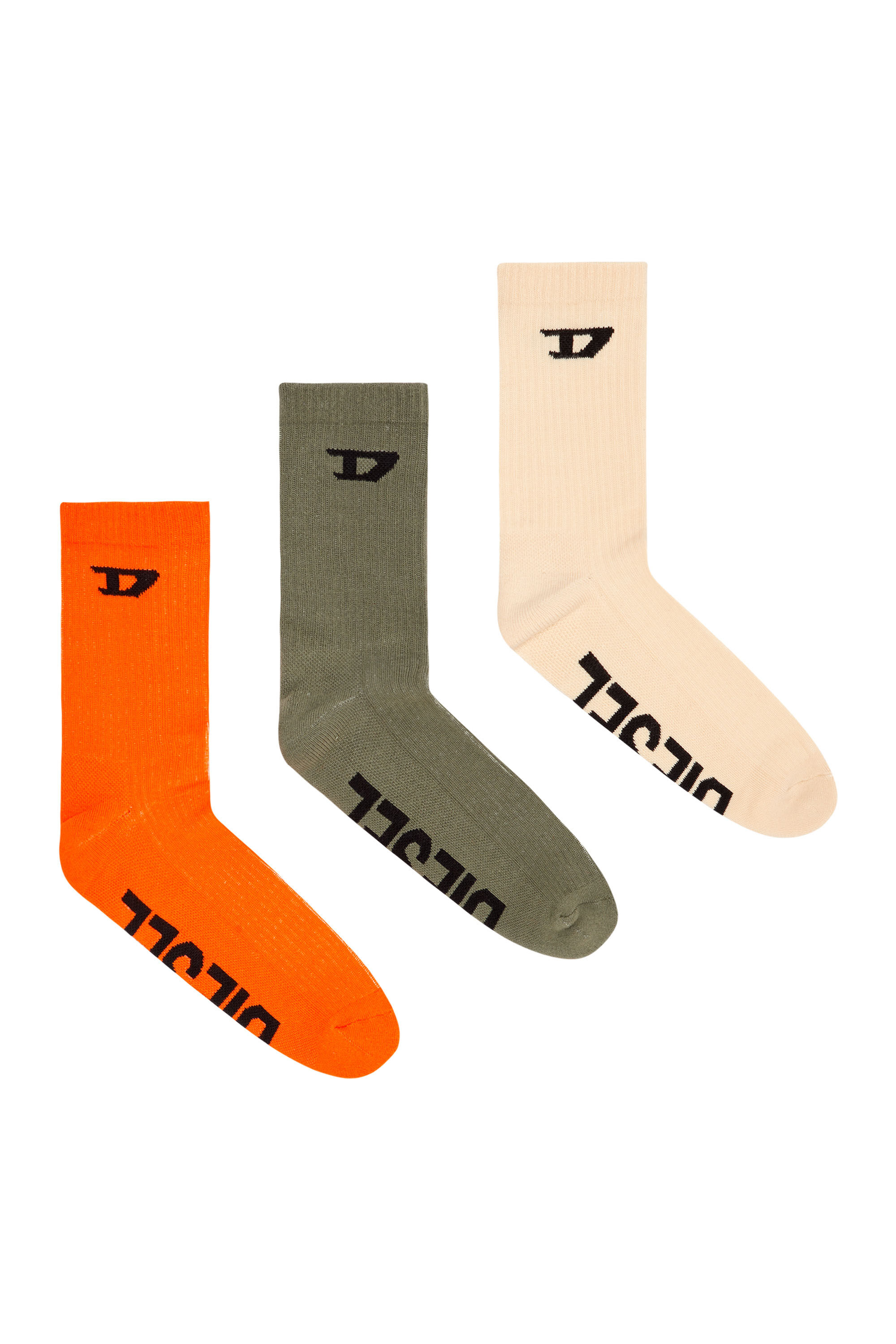 Diesel - SKM-D-CREW-SPORT-SOCKS, Male's 3-pack of ribbed socks with D logo in Orange/Green - 1