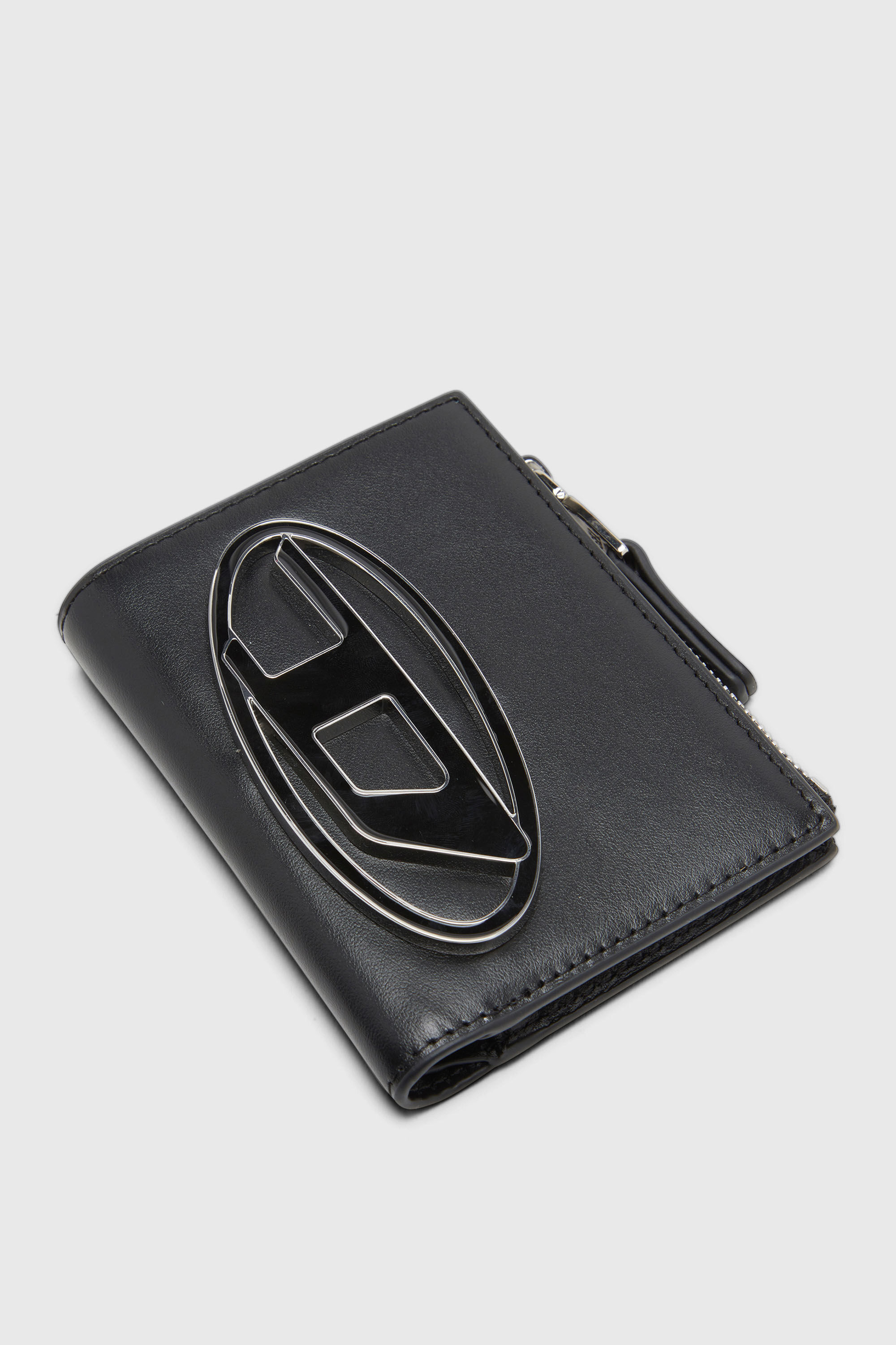 Women's Small leather wallet with logo plaque | Black | Diesel