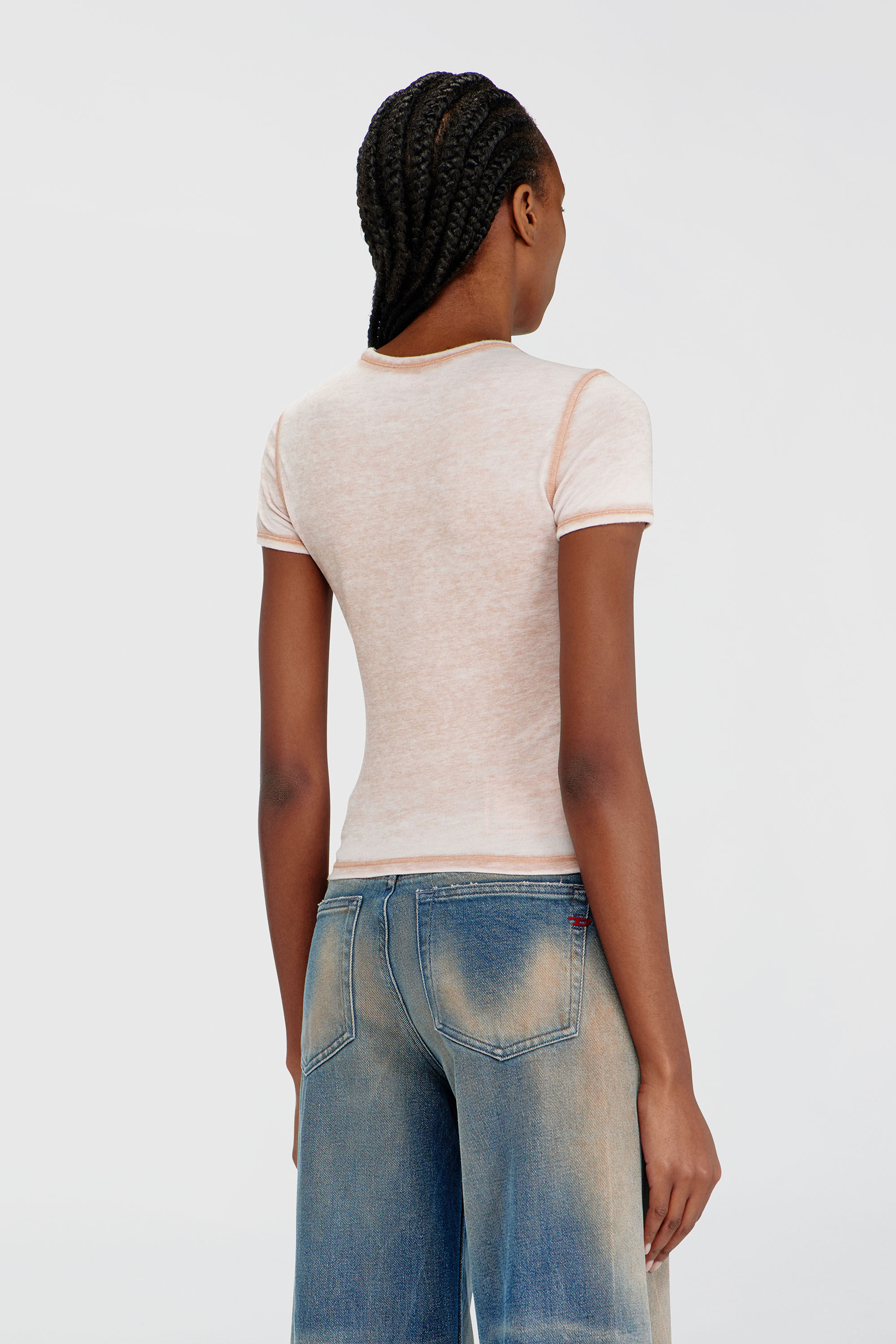 Diesel - T-UNCUTIES-LONG-AA3, Woman's Slim jersey T-shirt with print and studs in Pink - 4