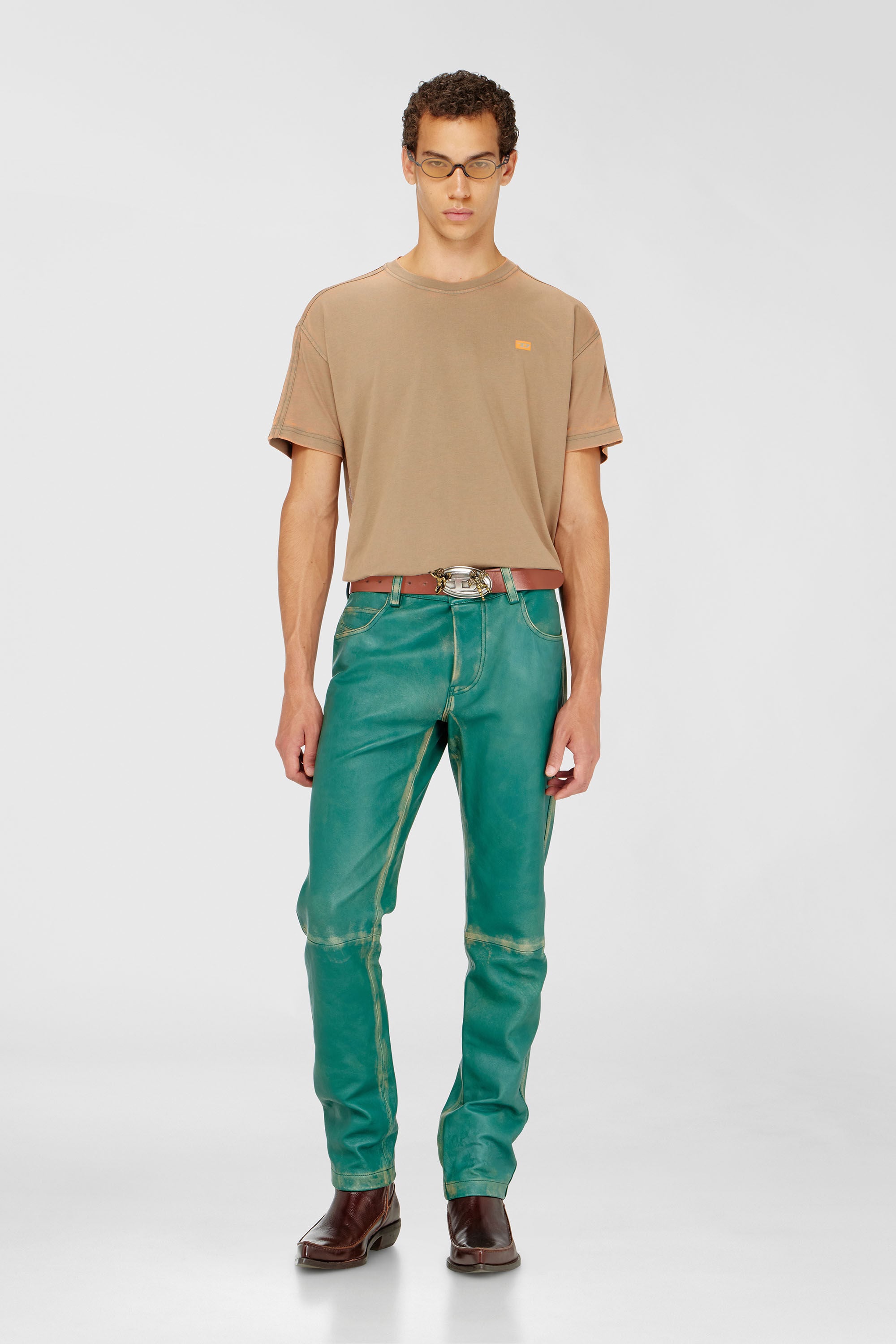 Diesel - T-WAYAN, Man's Long-sleeve T-shirt in burnout jersey in Light Brown - 5