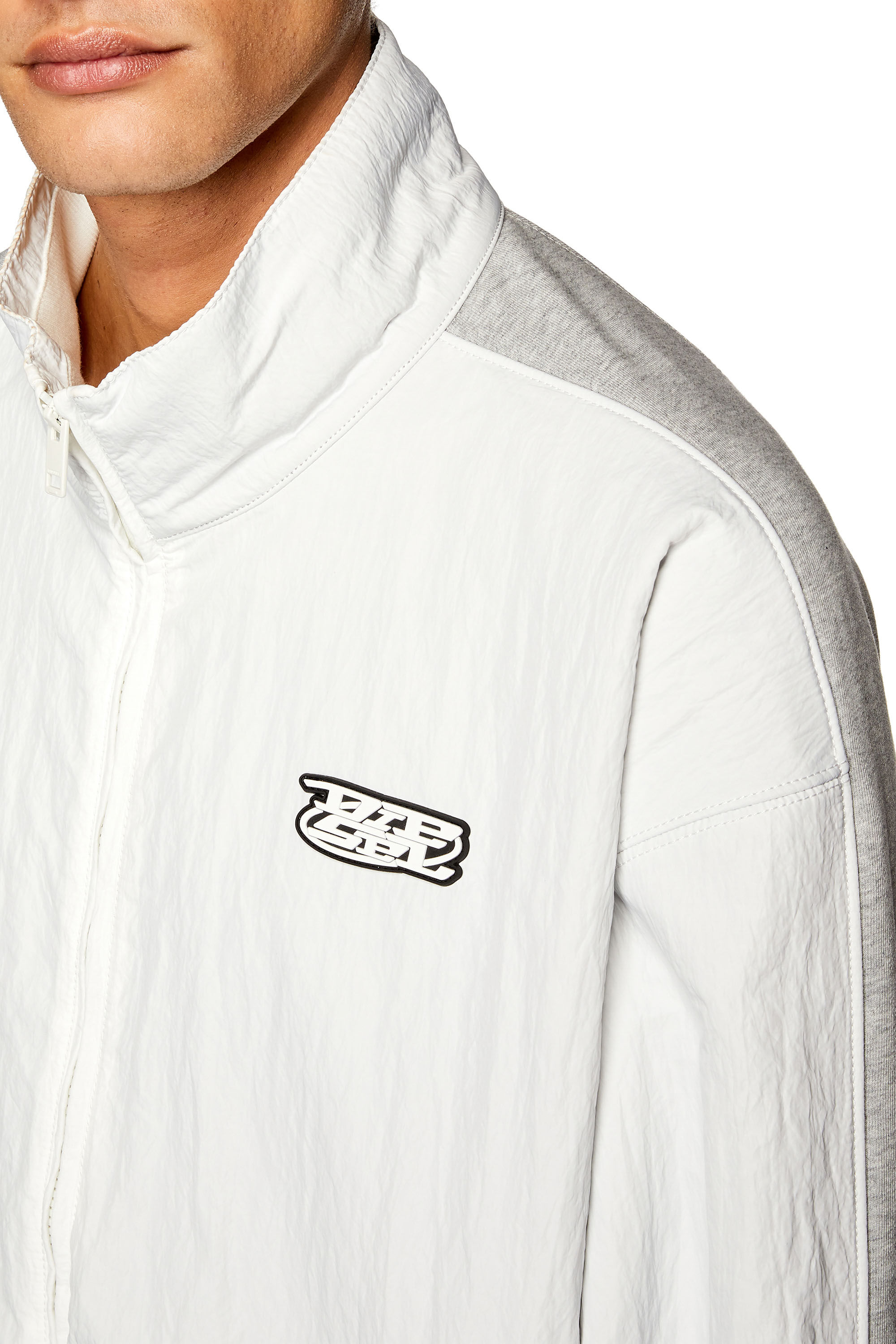 Diesel - S-BERTO-ZIP, Man's Track jacket in jersey and nylon in Grey/White - 5