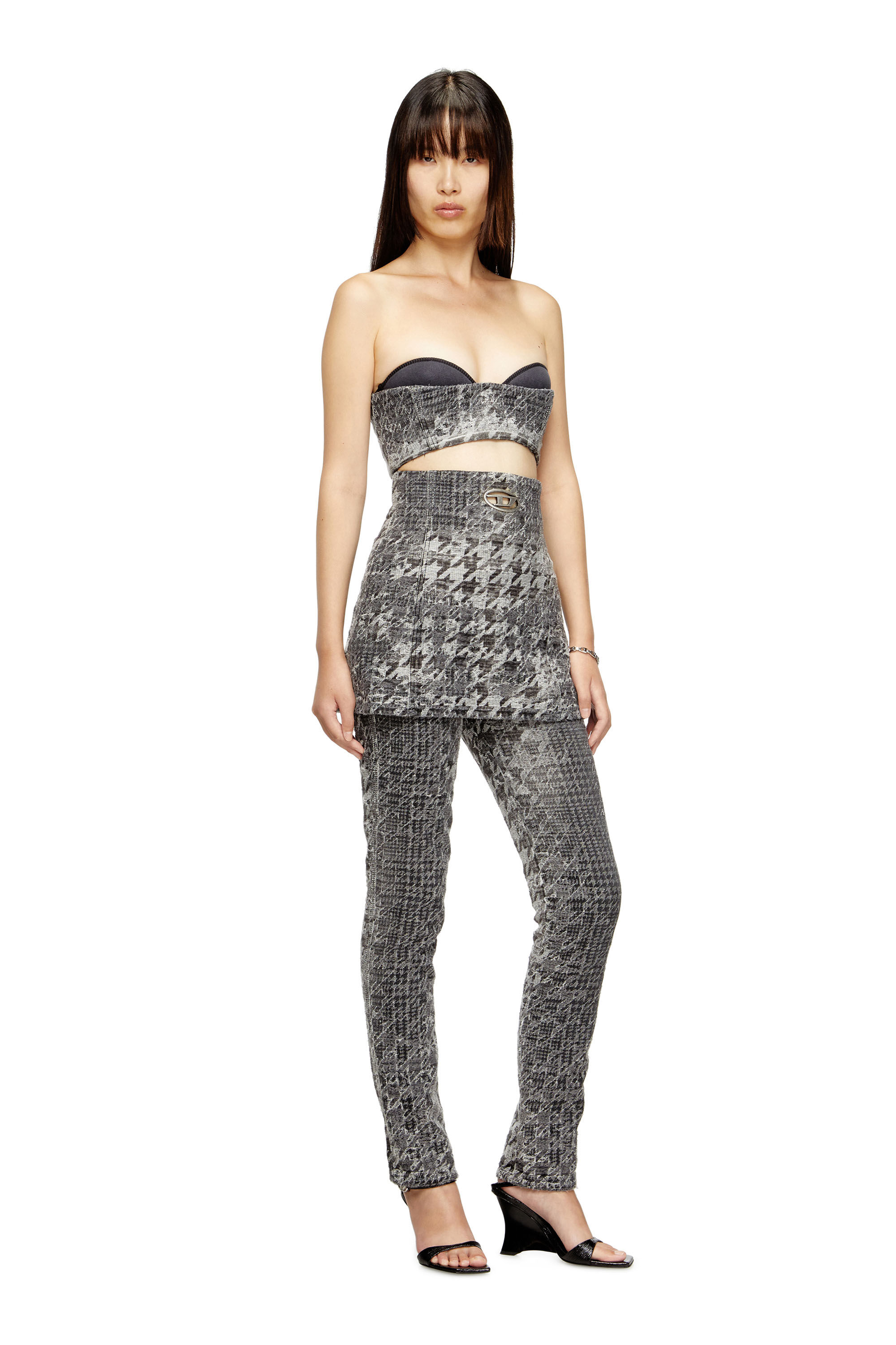 Diesel - DE-TOPPYS-FSH, Female's Bralette in Prince of Wales jacquard denim in Black/White - 1
