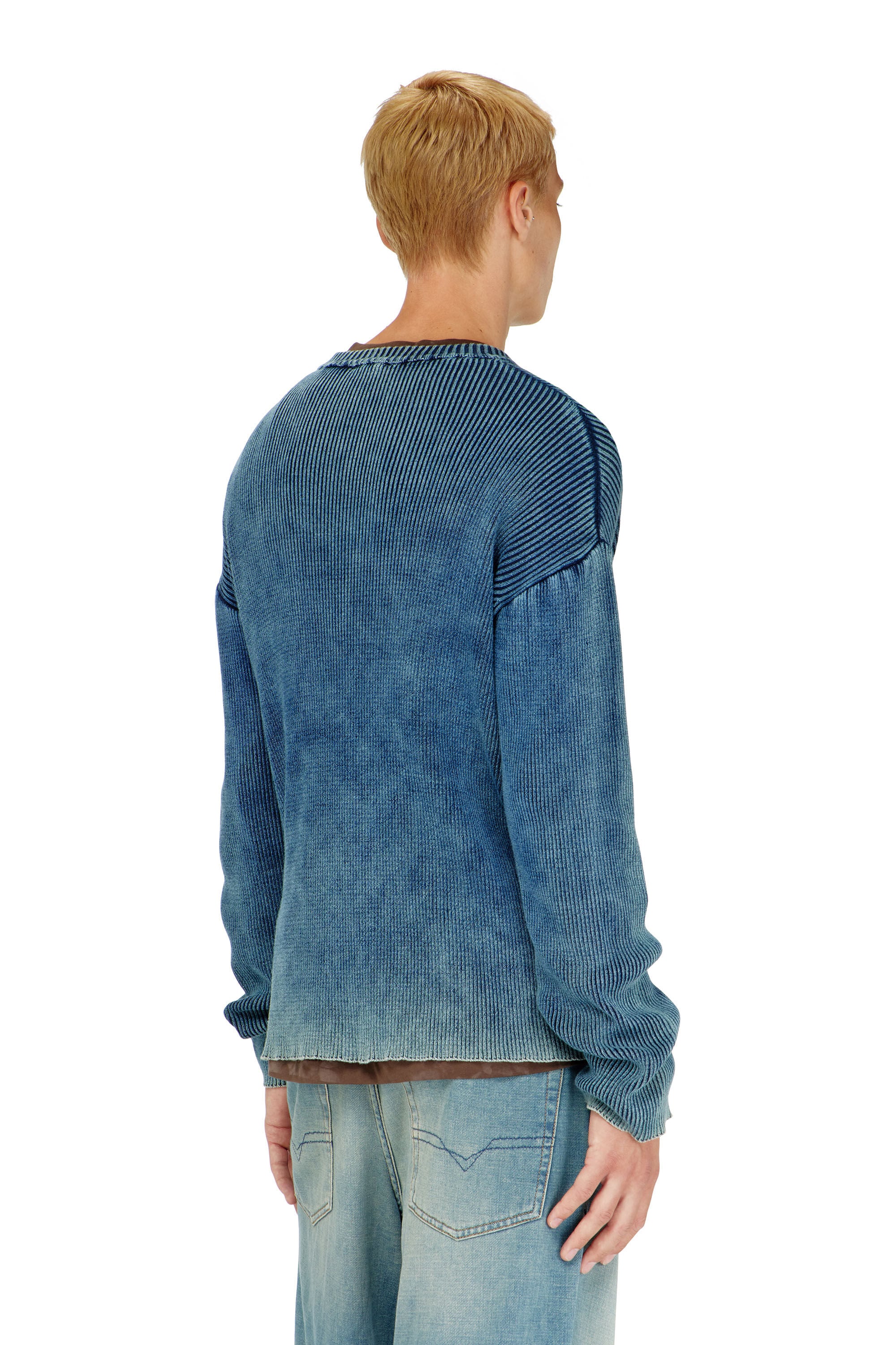 Men's Cut-out ribbed jumper with Oval D plaque | Blue | Diesel US
