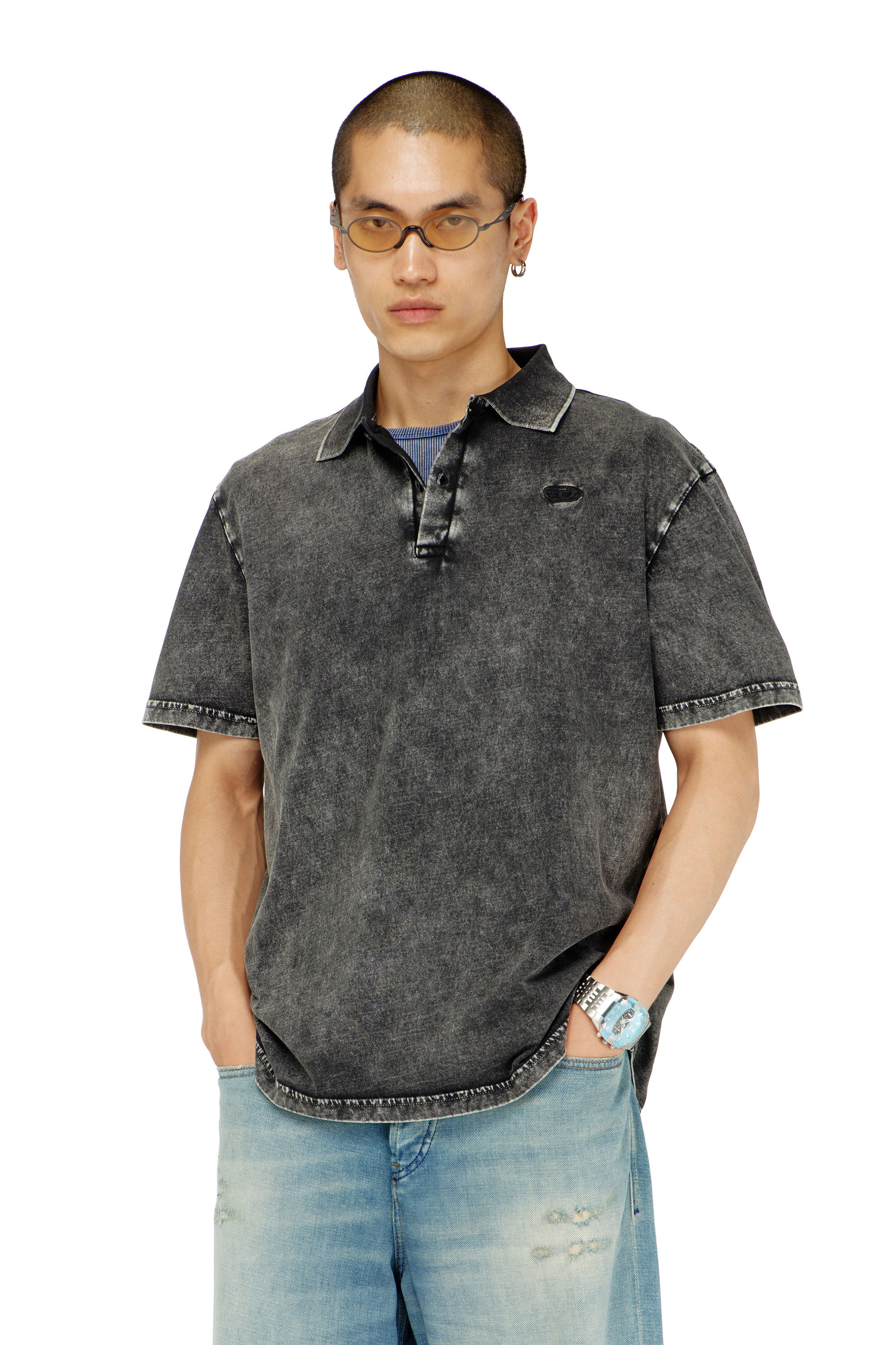 Men's Polo shirt in denim-effect jersey | Grey | Diesel US