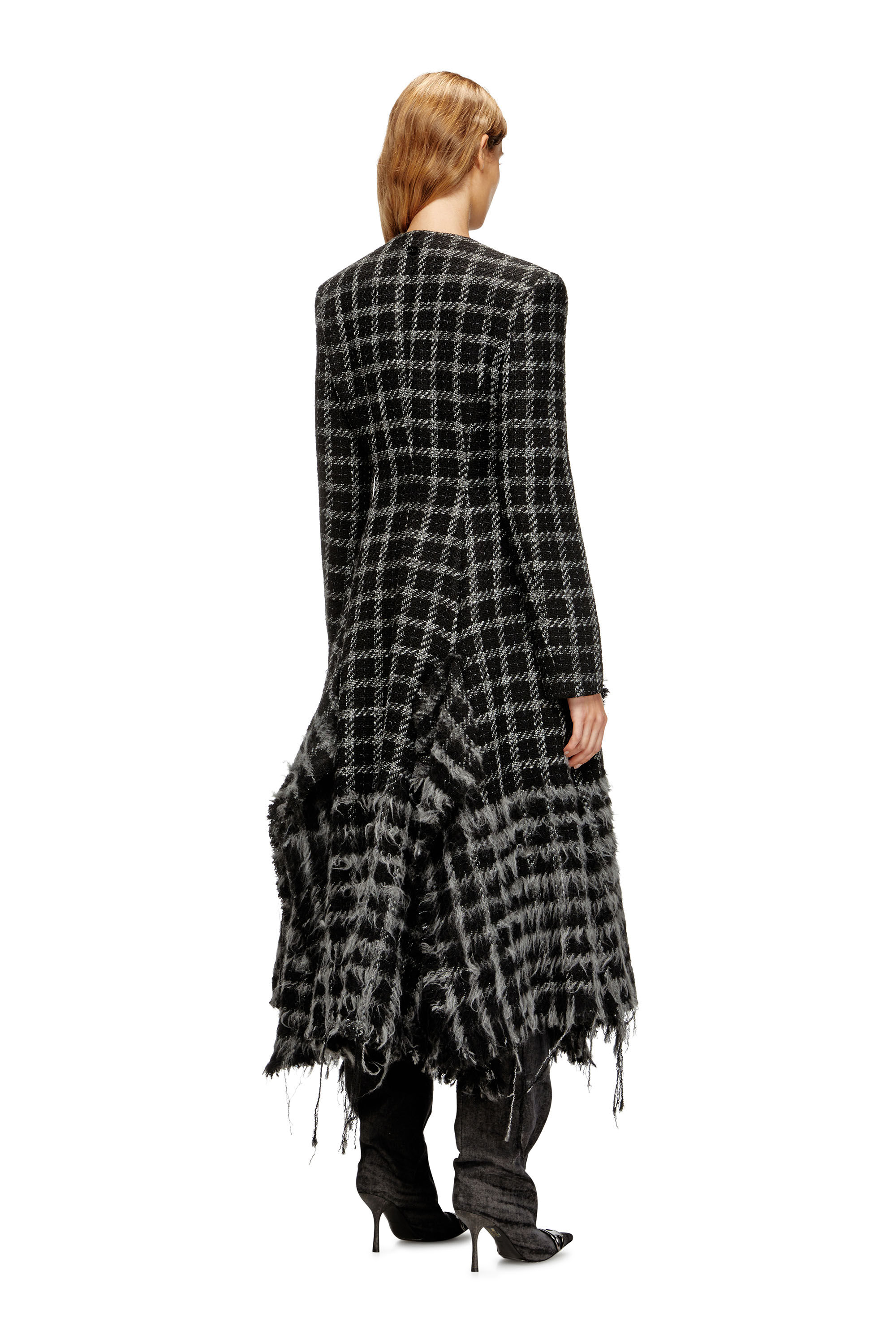 Diesel - G-ABRIE, Woman's Bouclé coat with frayed hem in Black - 5