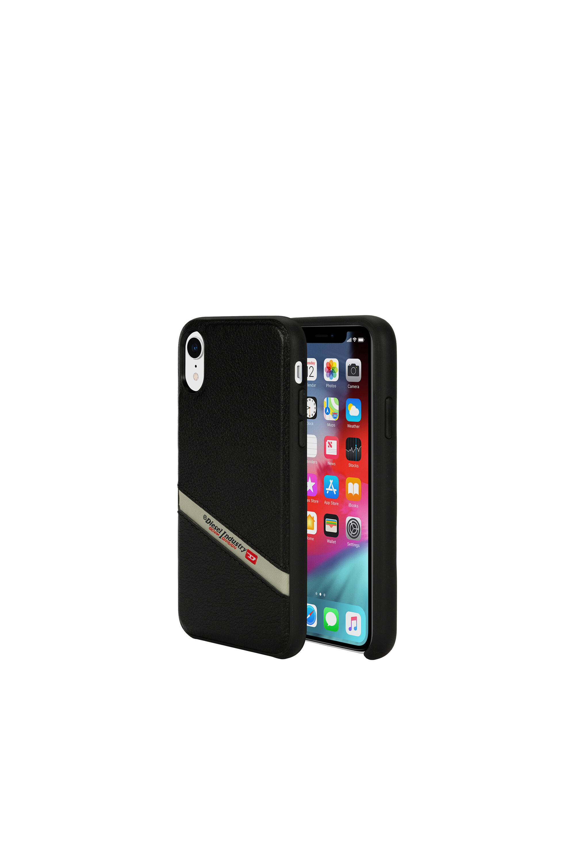 Diesel - DIESEL LEATHER CO-MOLD CASE FOR IPHONE XR, Coque en cuir noir avec logo diagonal, iPhone XR Mixte in Noir - 1