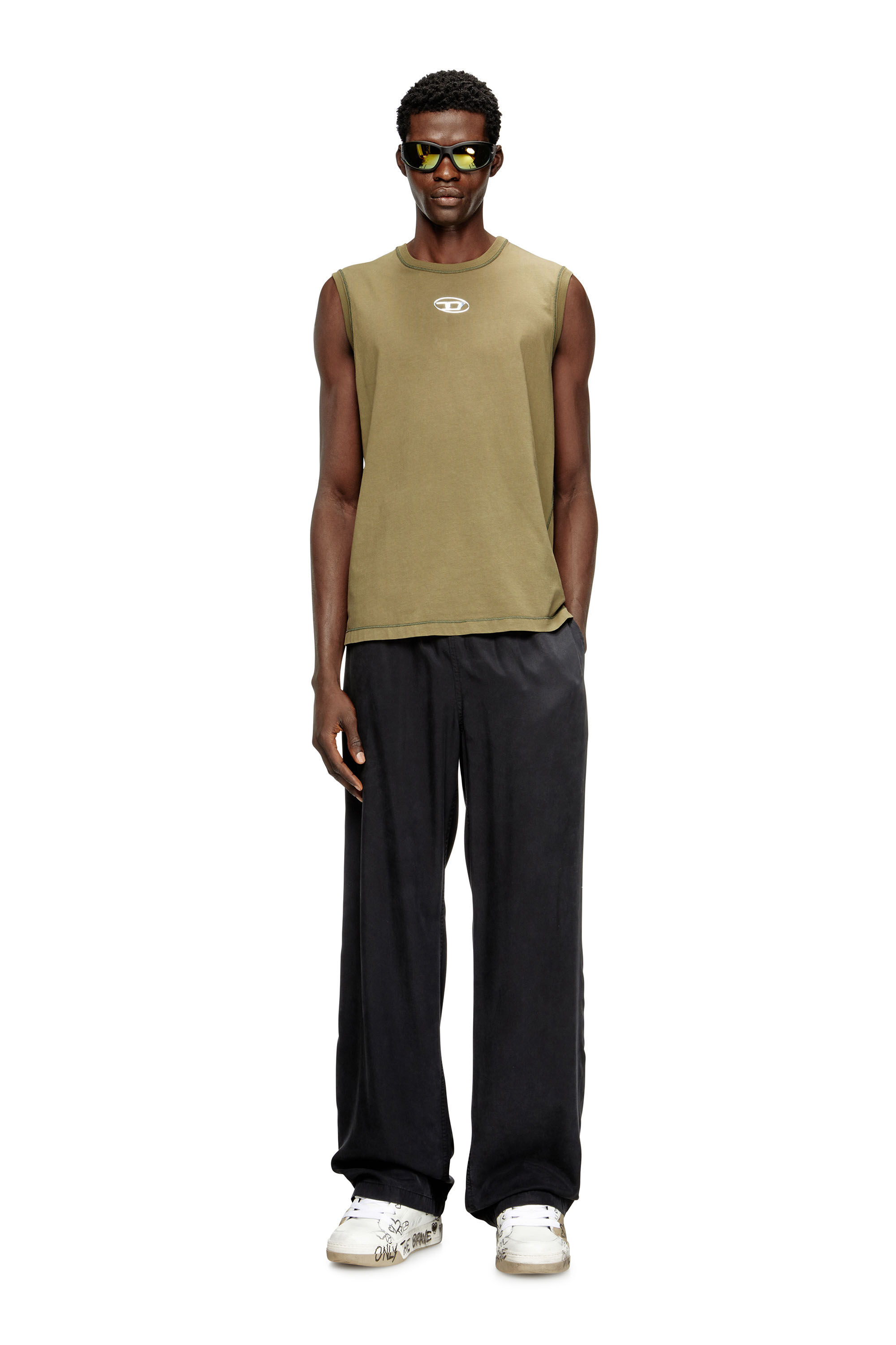 Men's Cotton tank top with metallic Oval D | Green | Diesel
