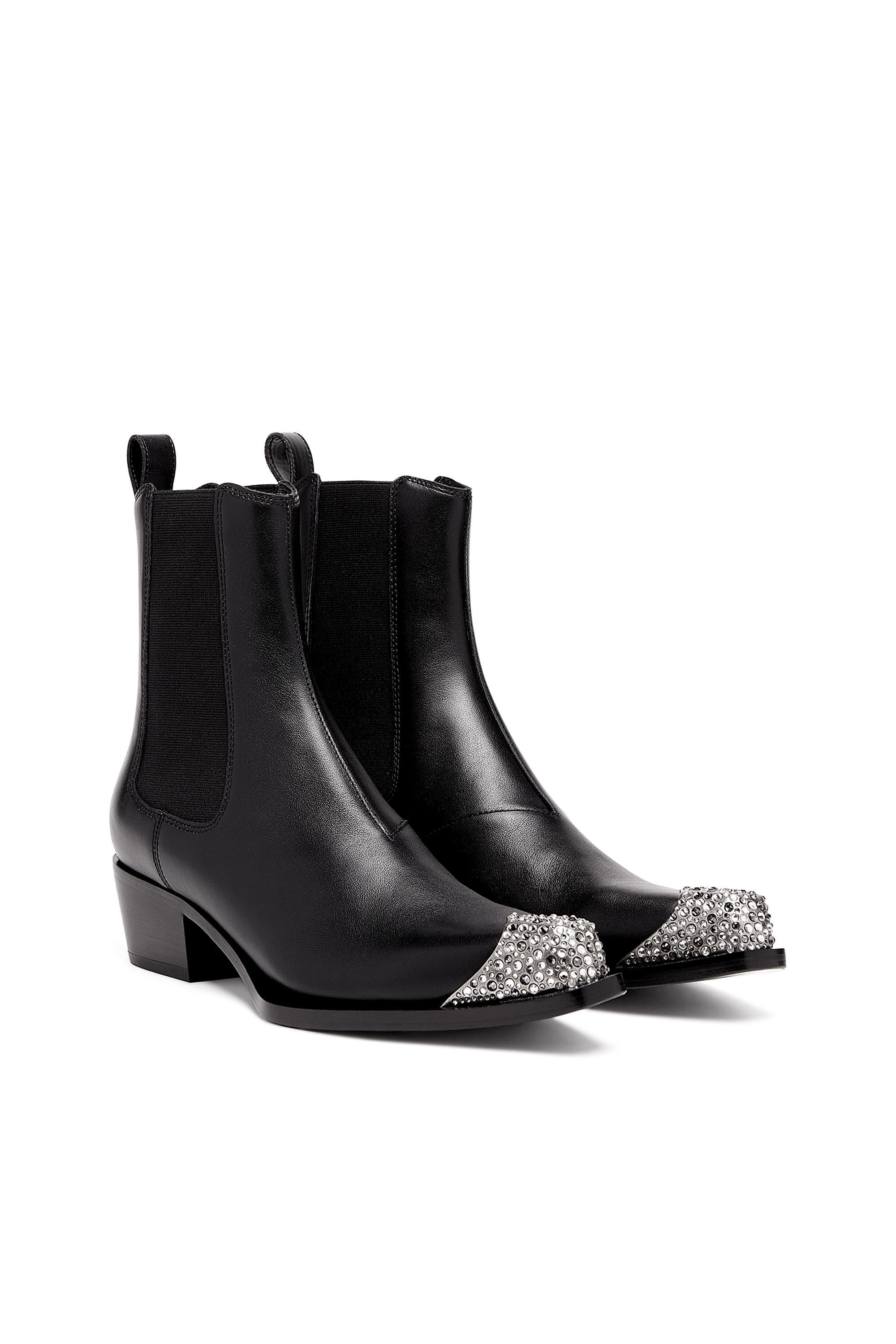 Diesel - D-CALAMITY AB, Female's D-Calamity AB - Leather boots with crystal toe cap in Black - 2