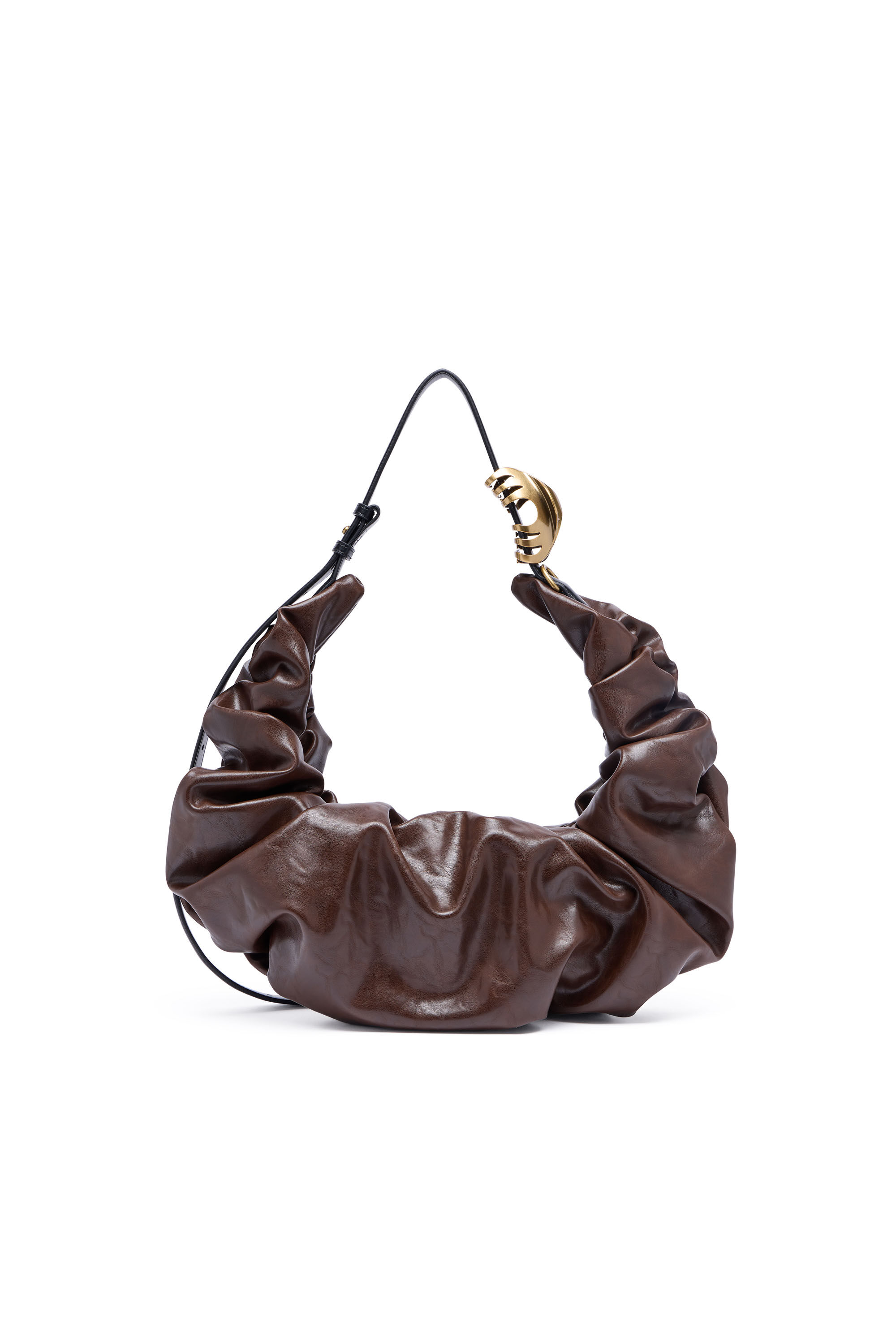 Diesel - GRAB-D HOBO L, Female's Grab-D L-Large scrunched hobo bag in shiny PU in Brown - 2