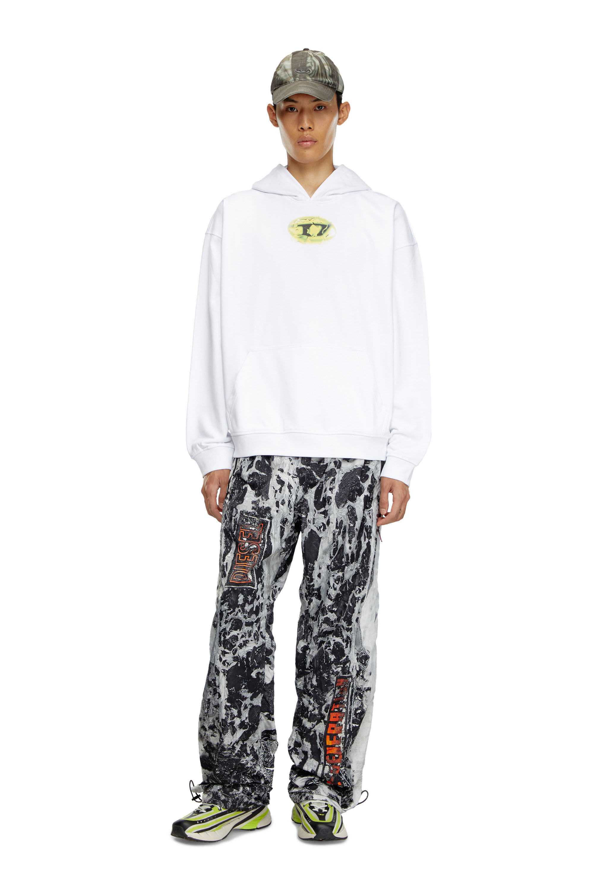 Diesel - S-BOXT-HOOD-K3, Sweat-shirt à capuche avec logo imprimé effet eau Homme in Blanc - 1