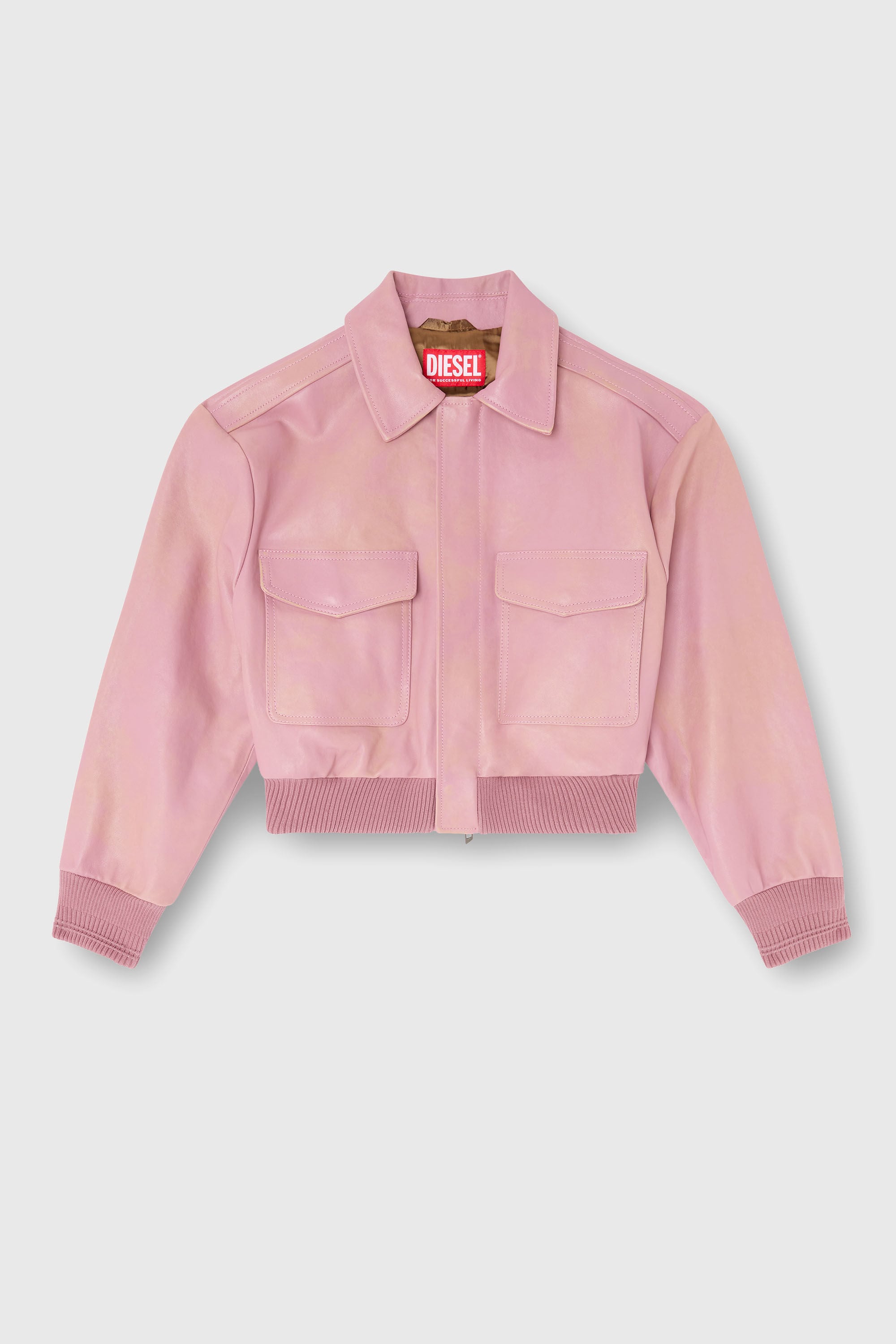 Diesel - L-AVIA, Woman's Aviator jacket in treated leather in Pink - 2