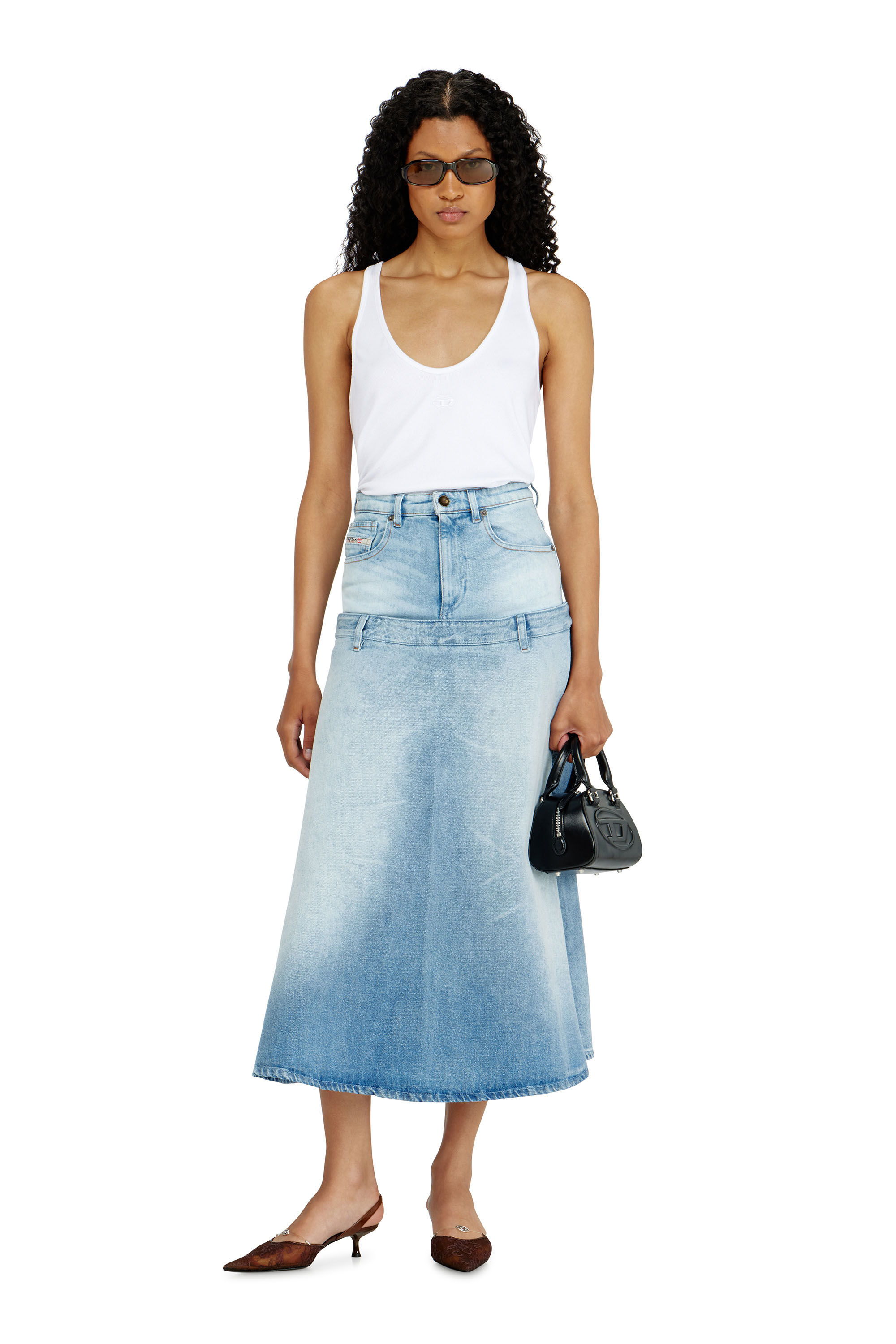 Diesel - DE-VORYA-S, Female's Denim skirt with layered design in Light Blue - 1