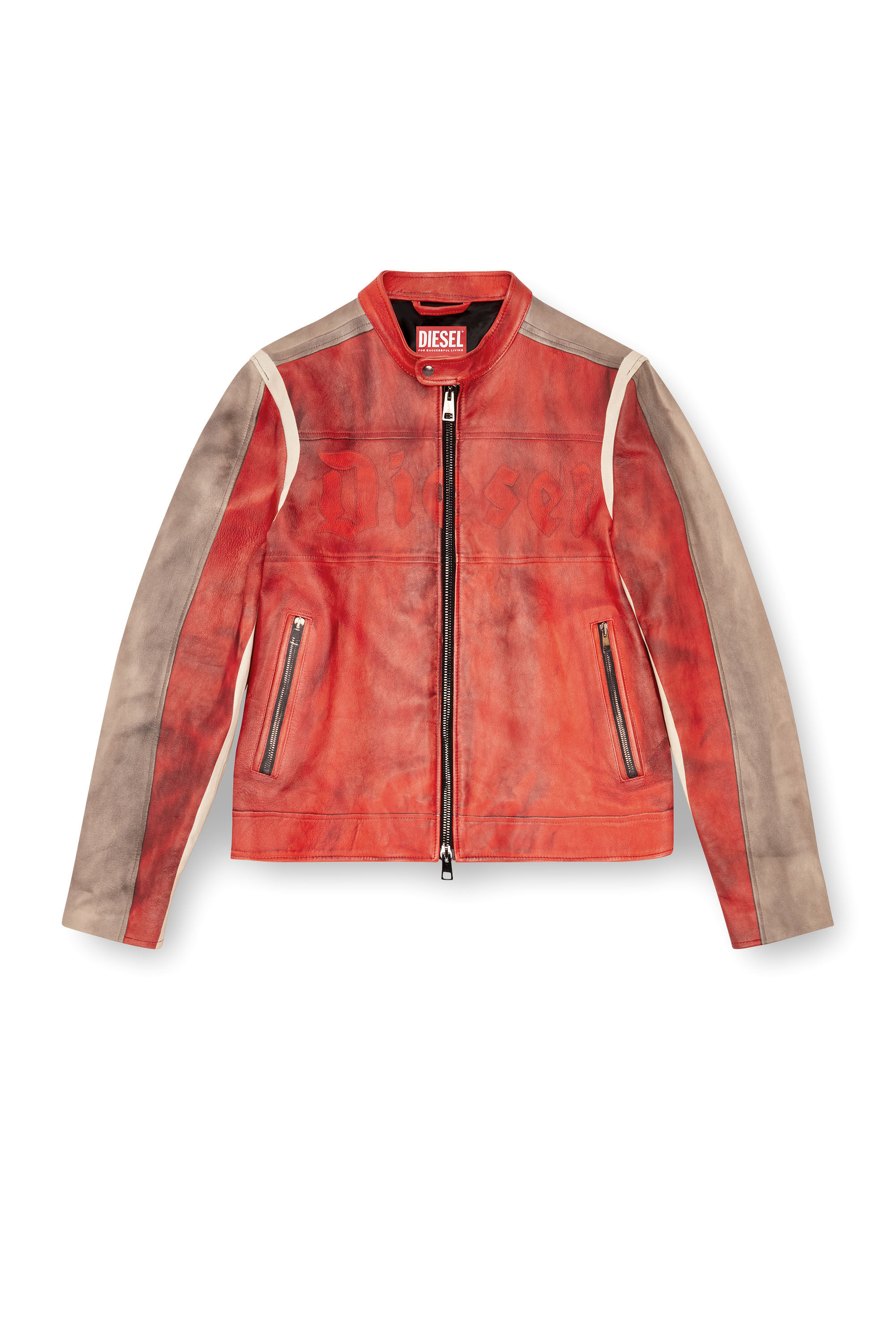 ジャケット・アウター DIESEL Motorcycle Jacket Men's Dirty-effect leather biker jacket | Red | Diesel