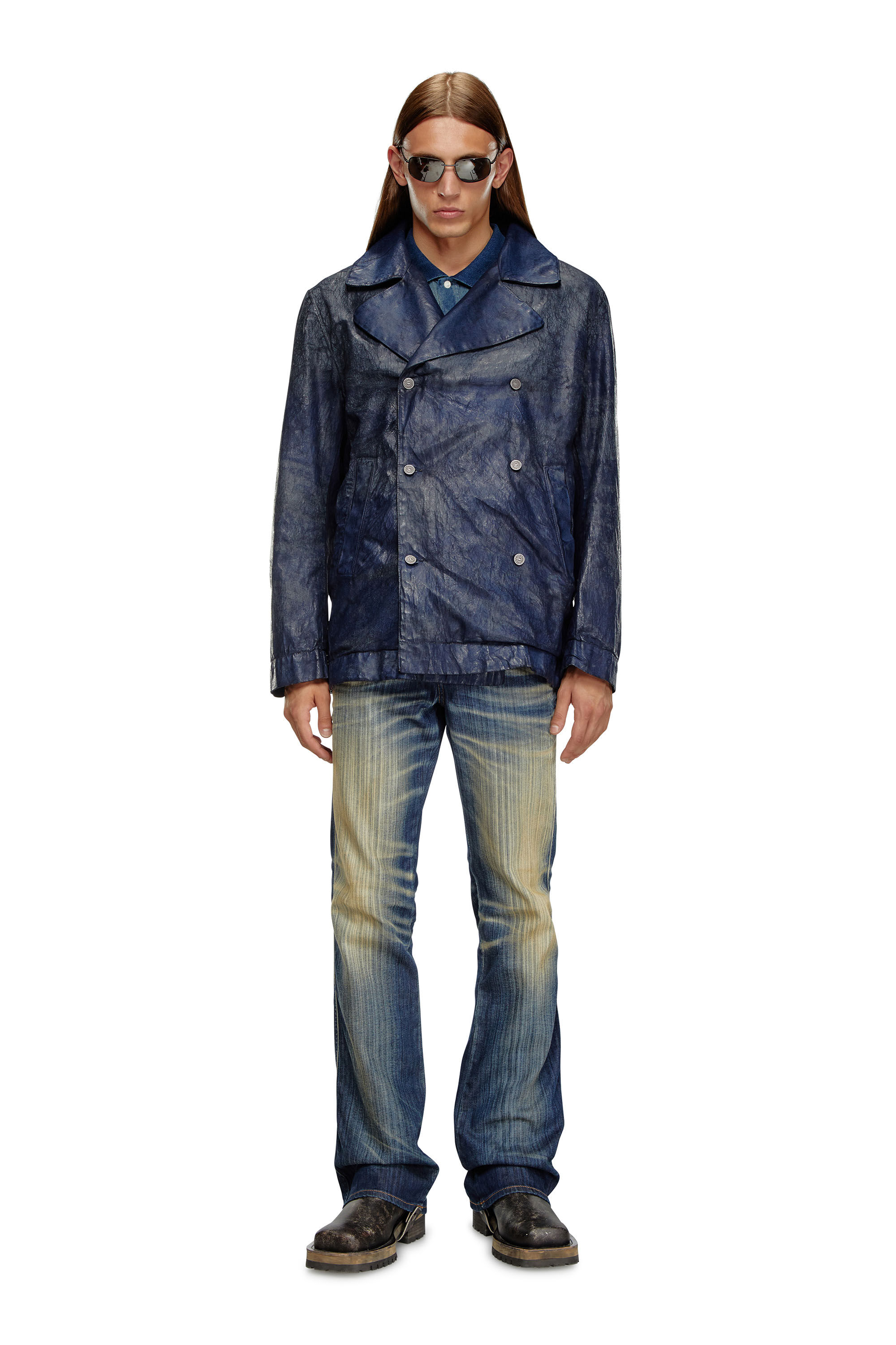 Diesel - D-BONDED-S, Veste à double boutonnage en denim enduit Homme in Bleu - 1