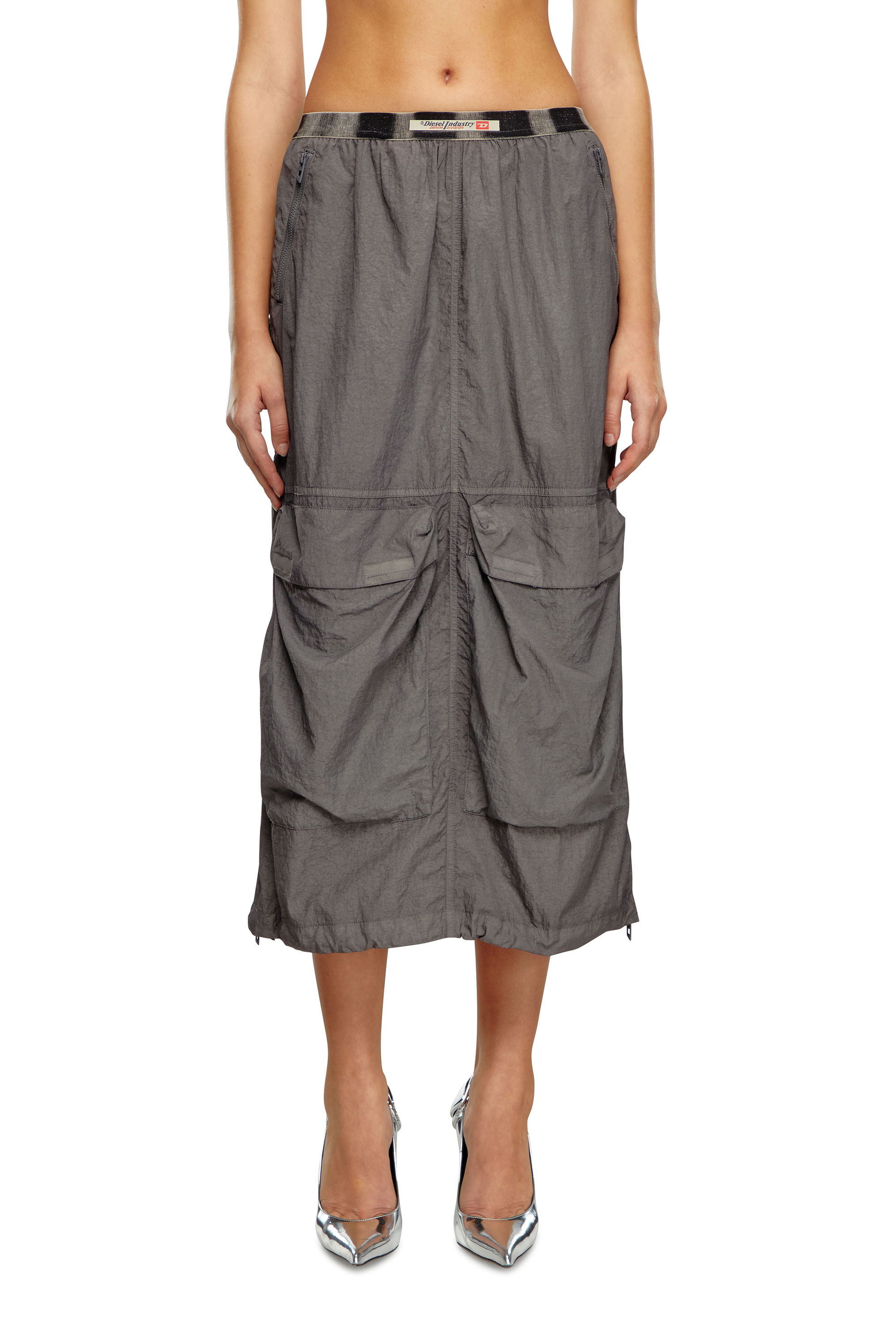 Diesel - O-ASIS, Female's Cargo midi skirt in recycled nylon in Grey - 3