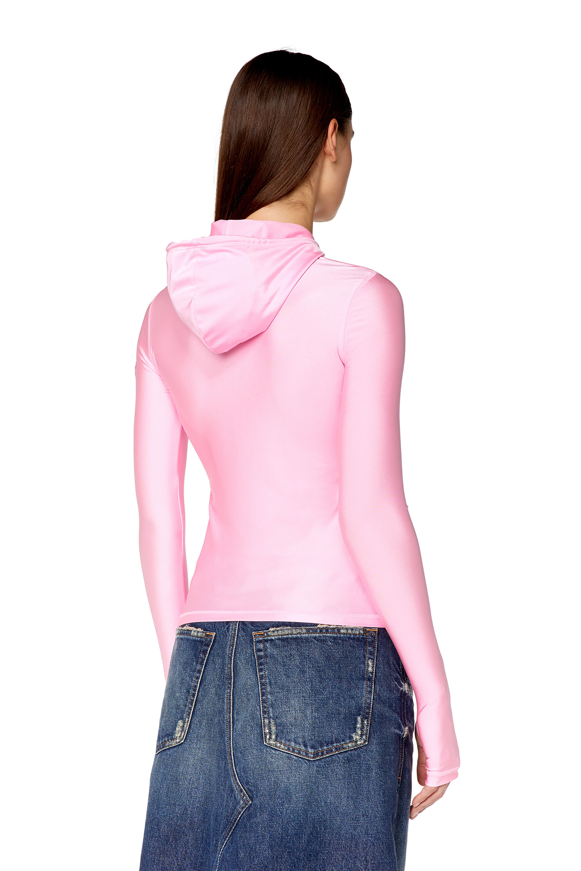 Diesel - T-METAL, Female's Hoodie in shiny stretch nylon in Pink - 4