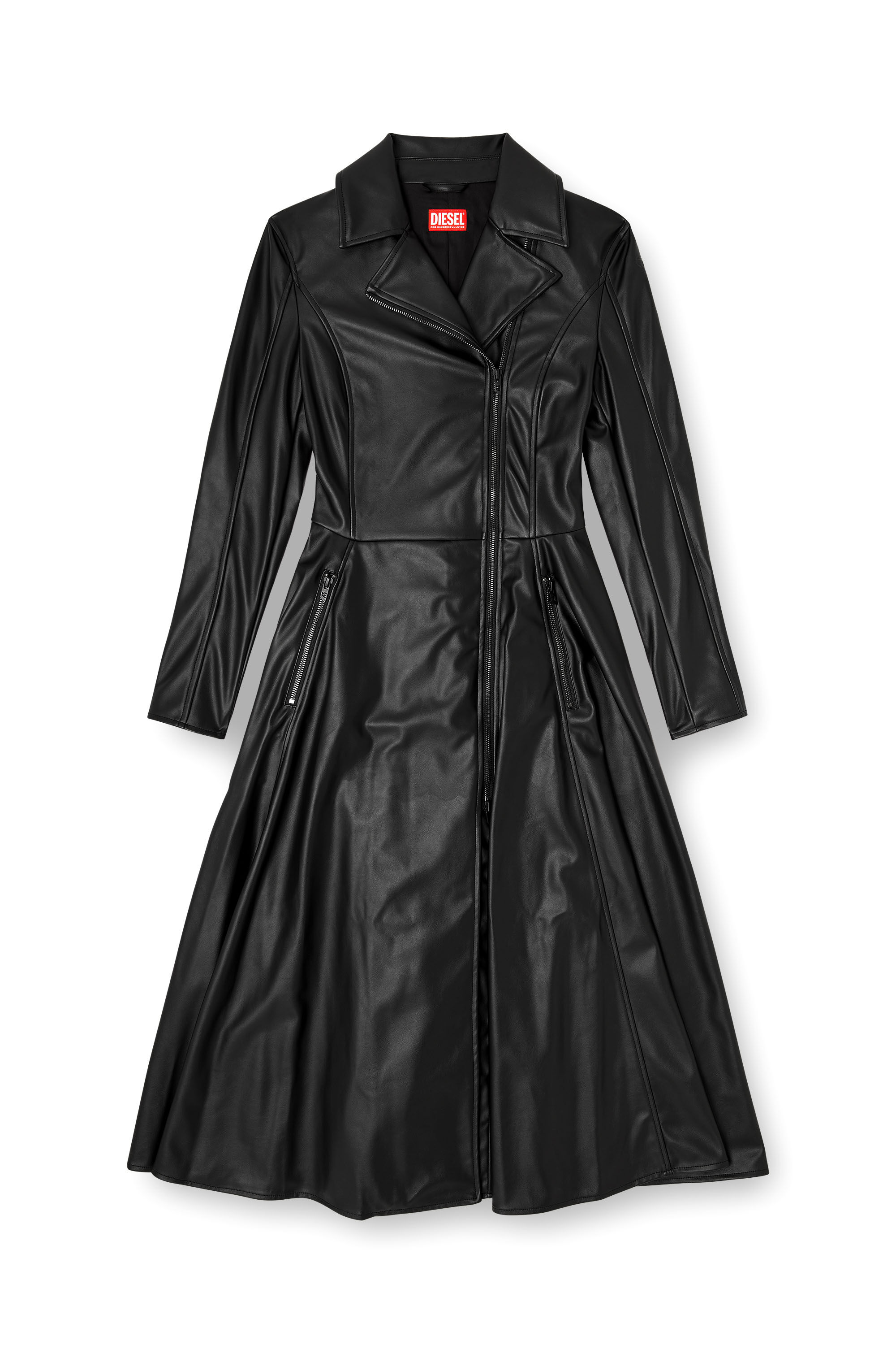 Women's Midi coat dress with biker details | Black | Diesel