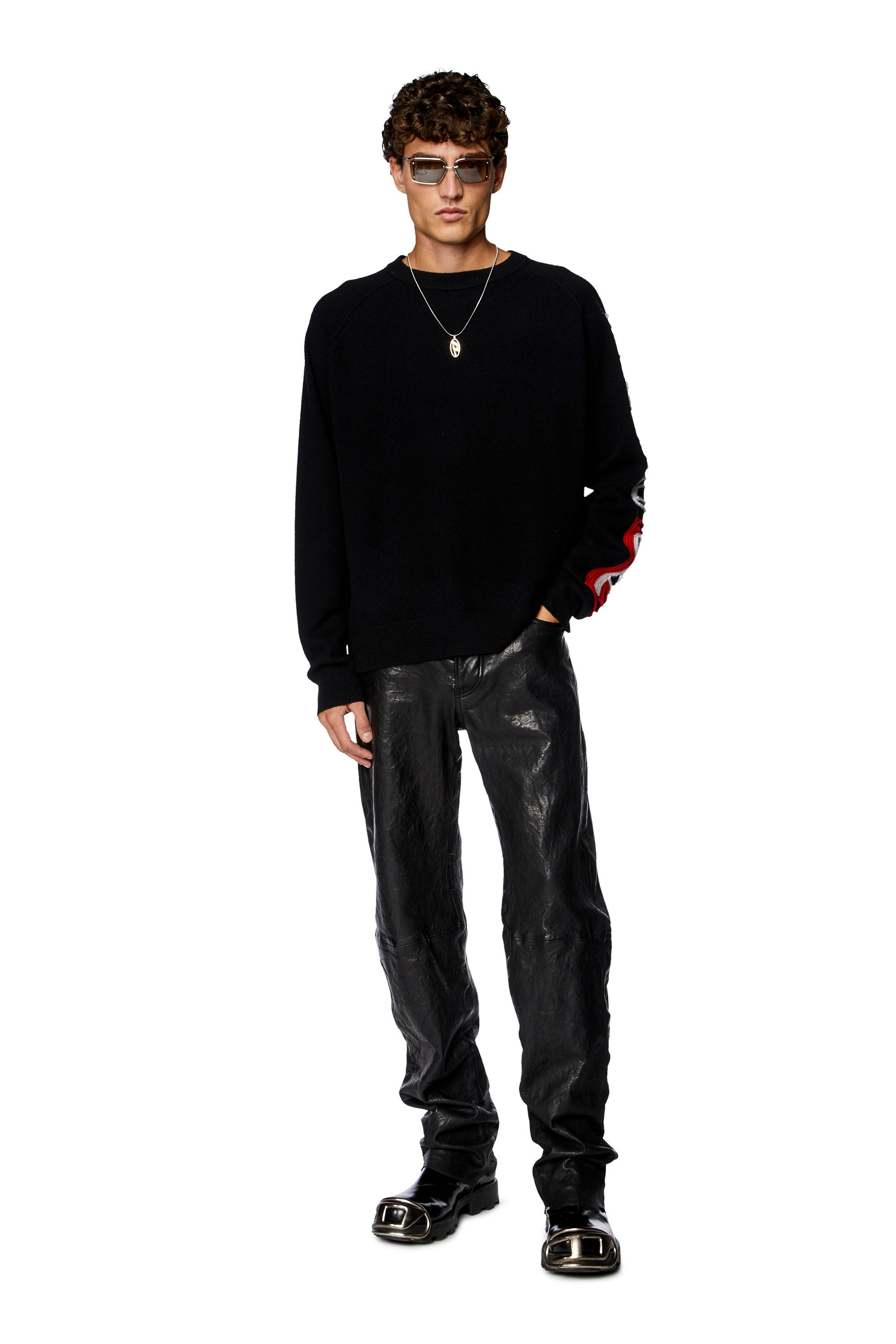 Men's Jumper with peel-off intarsia logo | Black | Diesel