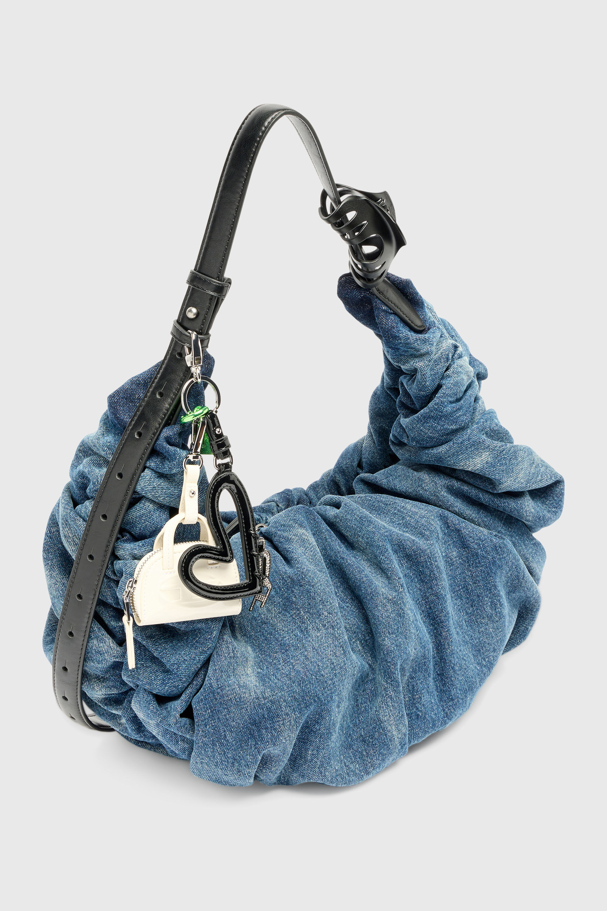 Women's Grab-D-Large scrunched hobo bag in treated denim | Blue