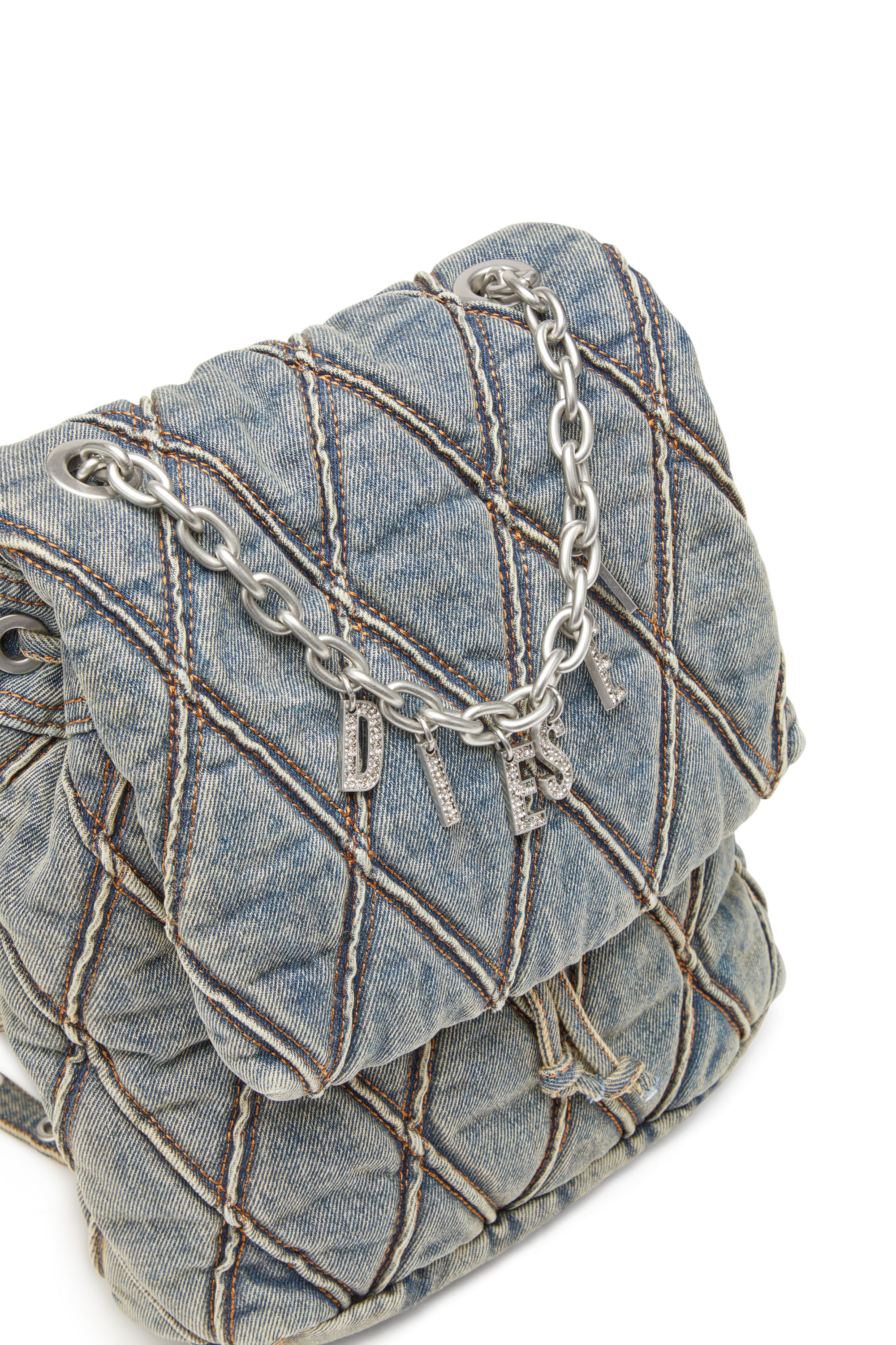 Women's Charm-D S-Backpack in Argyle quilted denim | Blue | Diesel