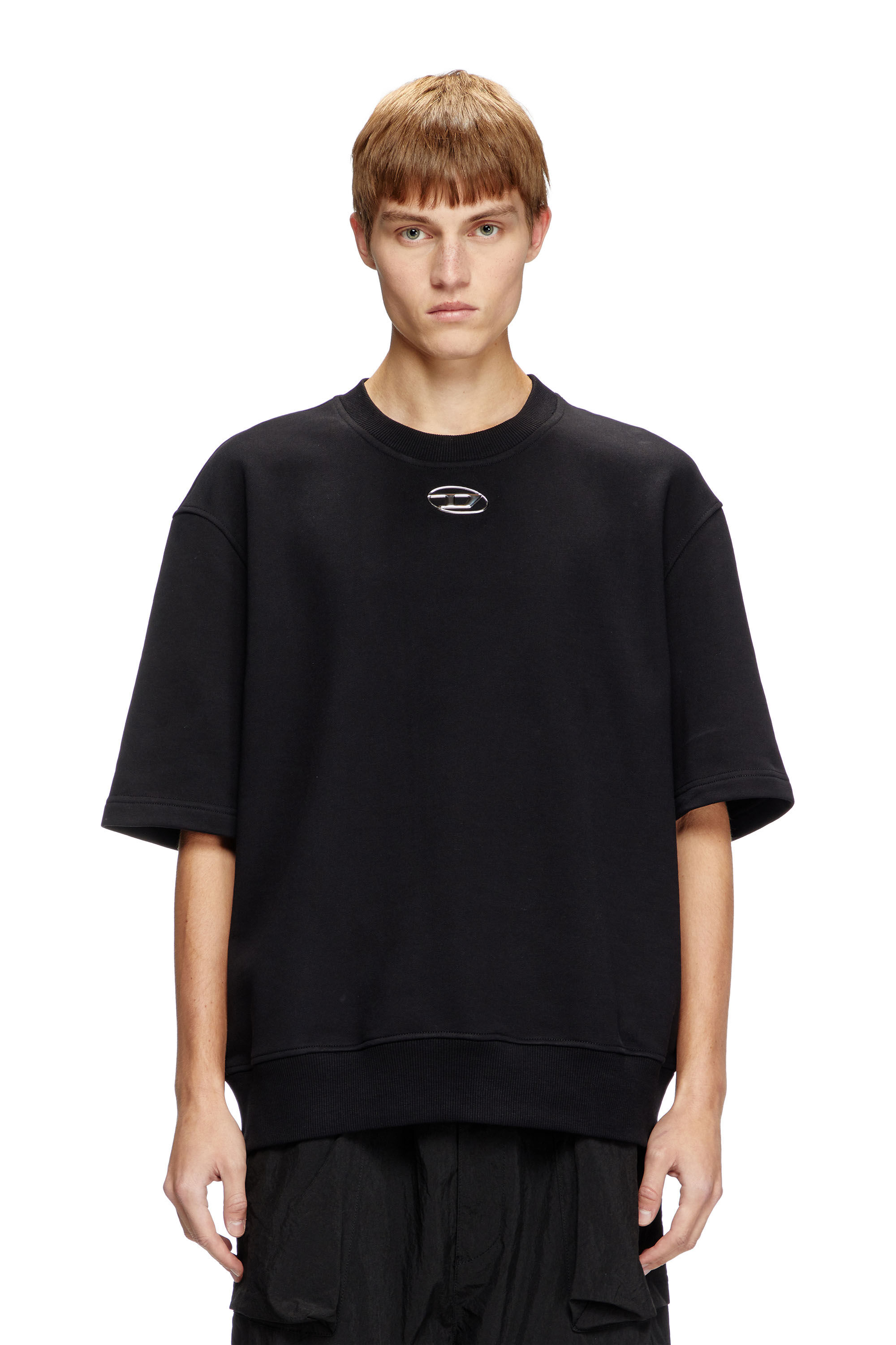 Men's Half-sleeve sweatshirt with metallic logo | Black | Diesel