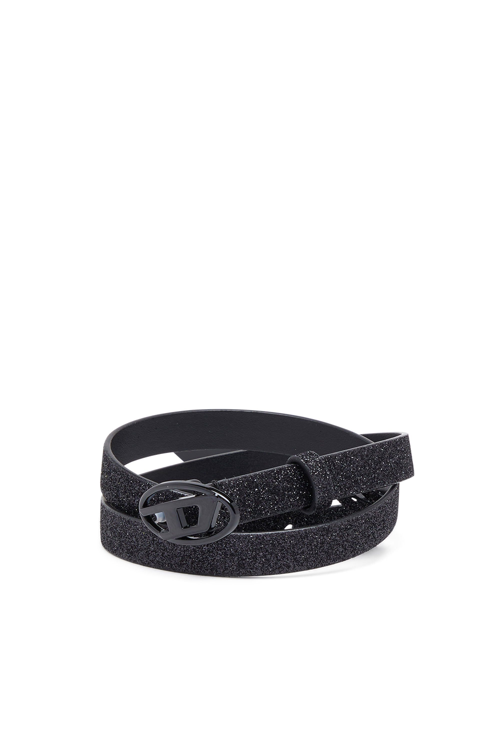 Diesel - B-1DR 15, Ceinture slim pailletée avec boucle Oval D Femme in Noir - 3