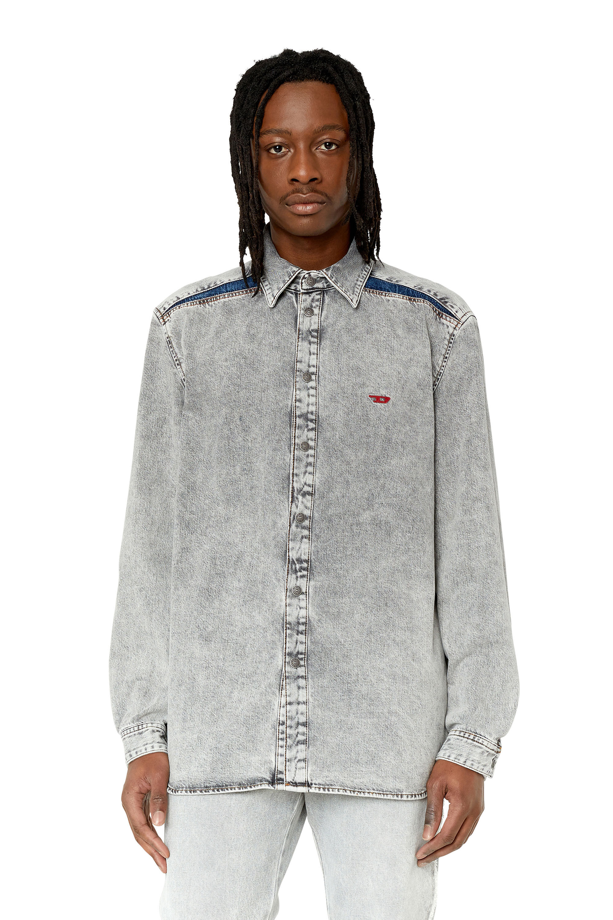 Diesel - D-SIMPLY-RS, Chemise en denim avec empiècements contrastés Homme in Gris - 3
