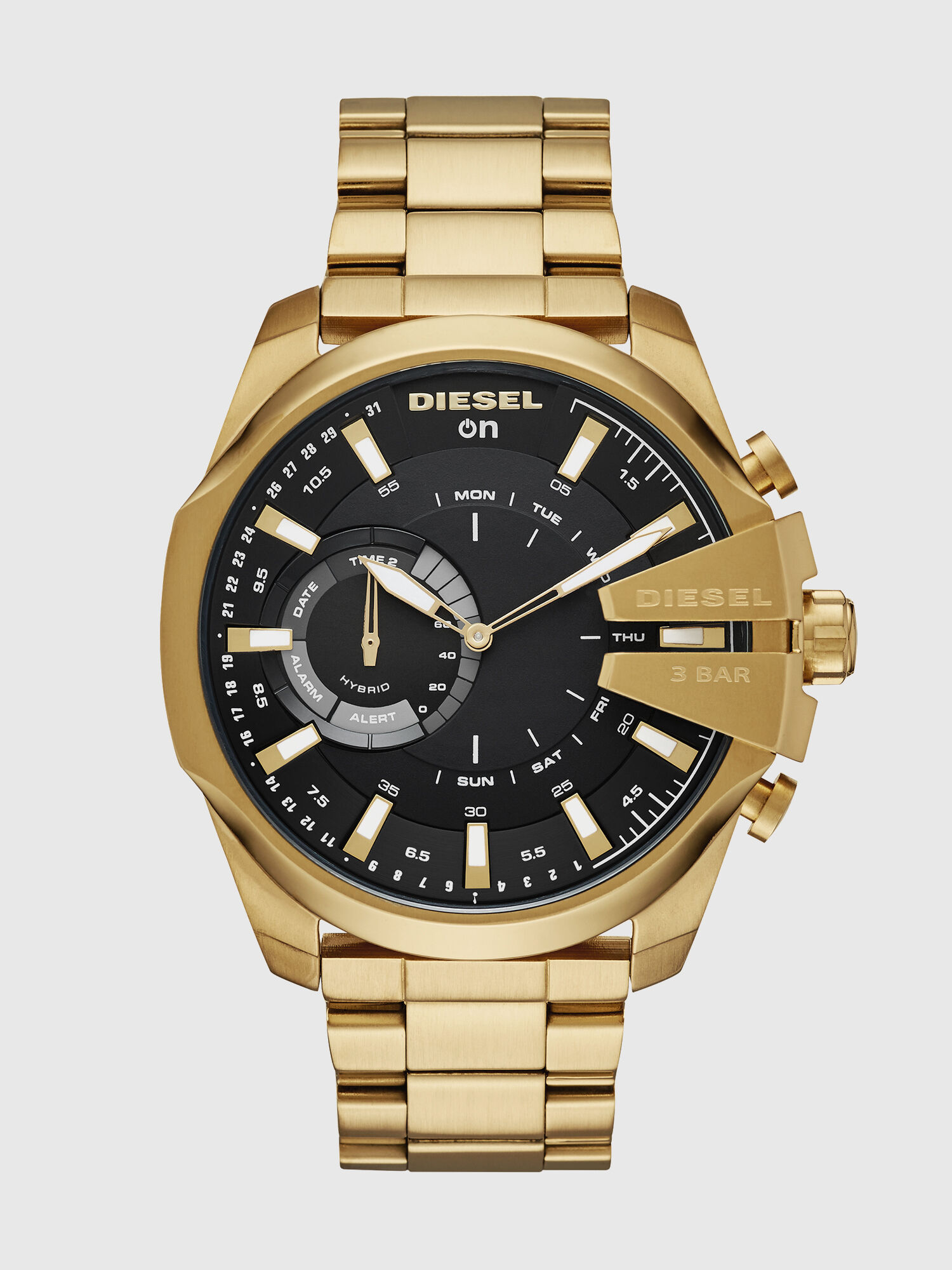 Diesel - DT1013, Male's Mega Chief Hybrid gold-tone hybrid smartwatch, 48 mm in Gold - 2