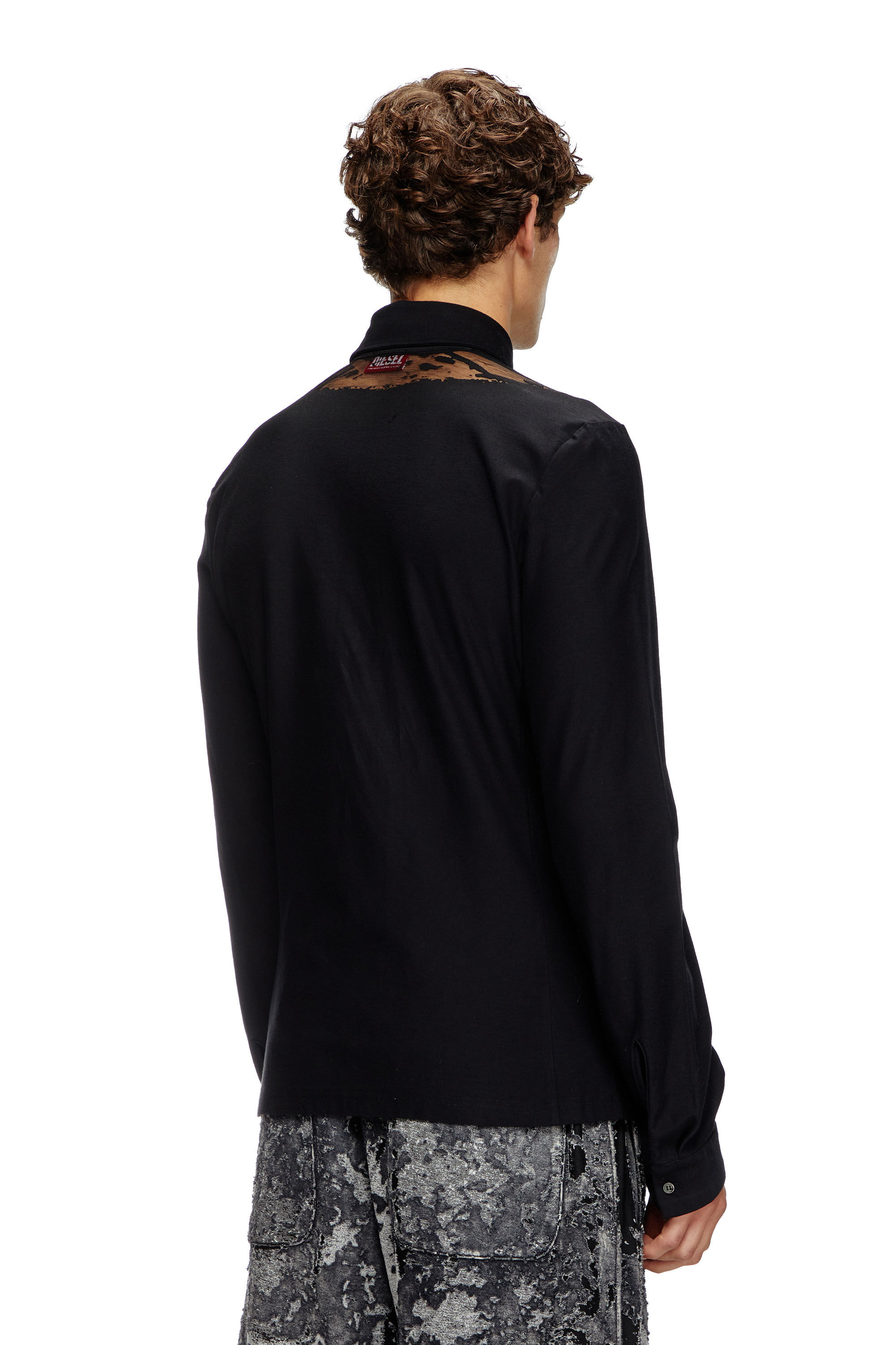 Diesel - S-SUN-PLAIN, Chemise en jersey avec effet taches de sueur dévoré Homme in Noir - 5