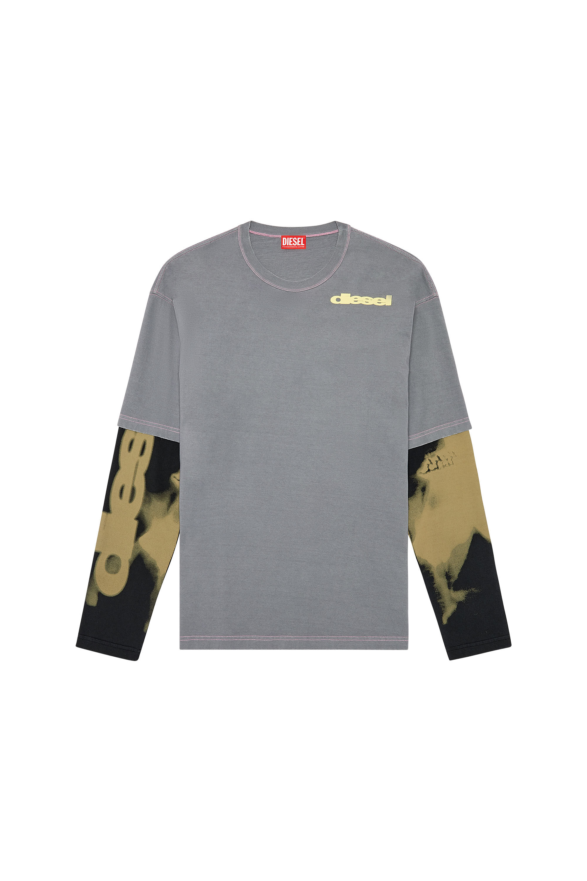 Diesel - T-WESHER-N3, Male's Layered-effect top with smudged print in Grey/Black - 2
