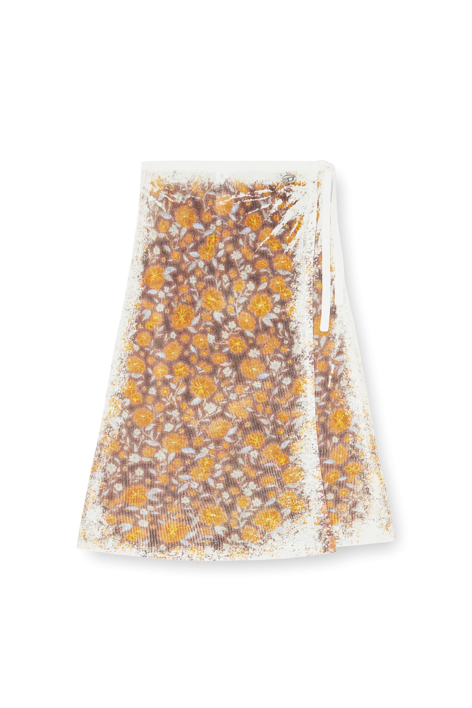 Women's Floral-print midi wrap skirt in linen knit | Brown