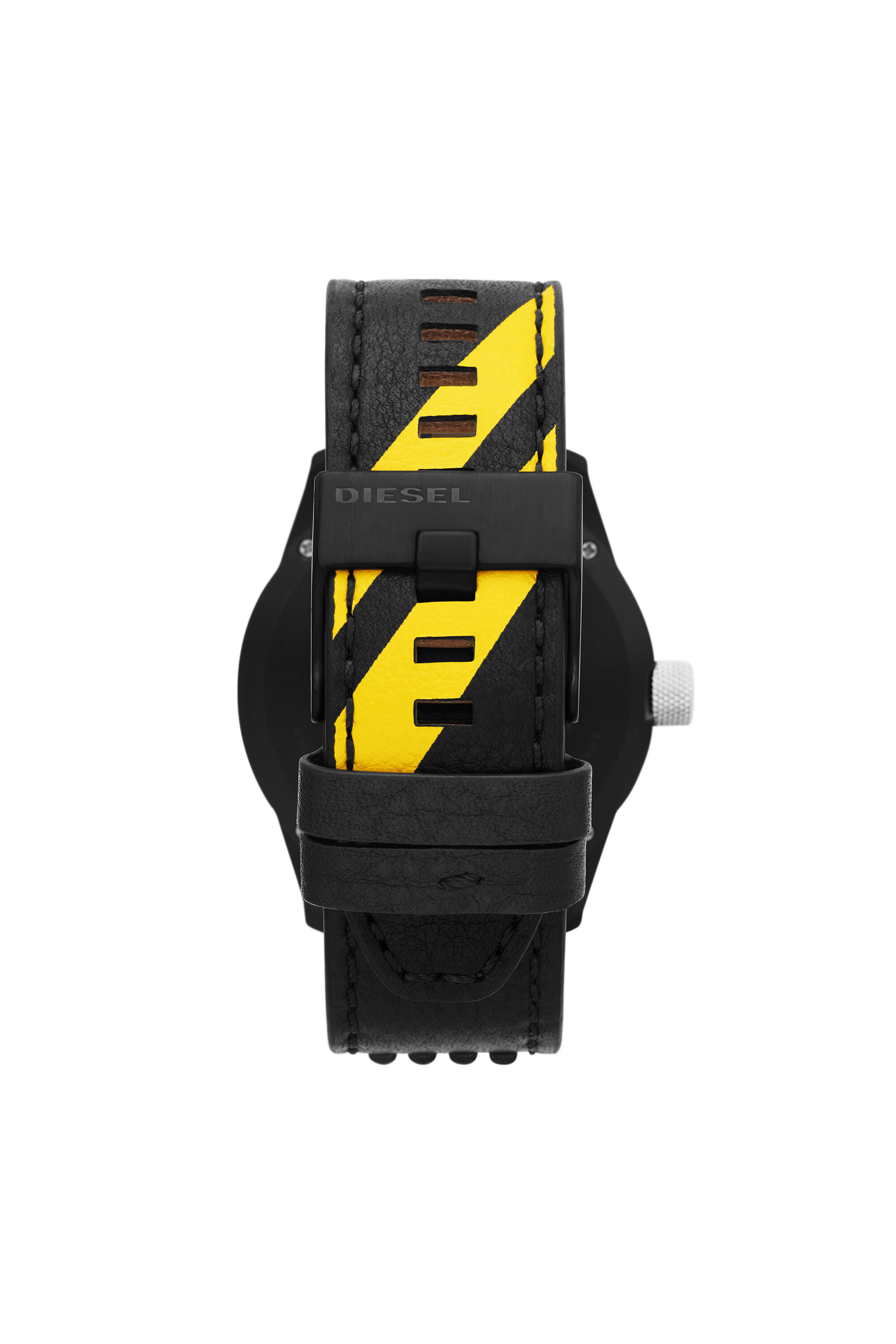 Diesel - DZ1963, Male's Rasp NSBB three-hand black leather watch in Black/Yellow - 2