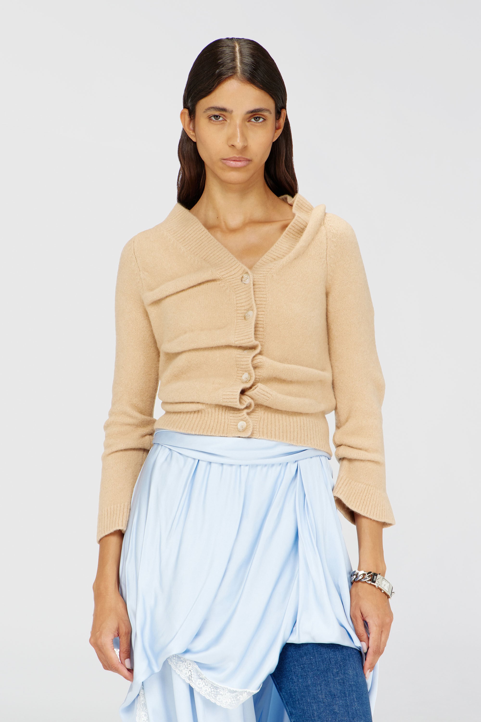 Diesel - M-AVA, Cardigan court en maille bouillie froiss&eacute;e Femme in Beige - 3