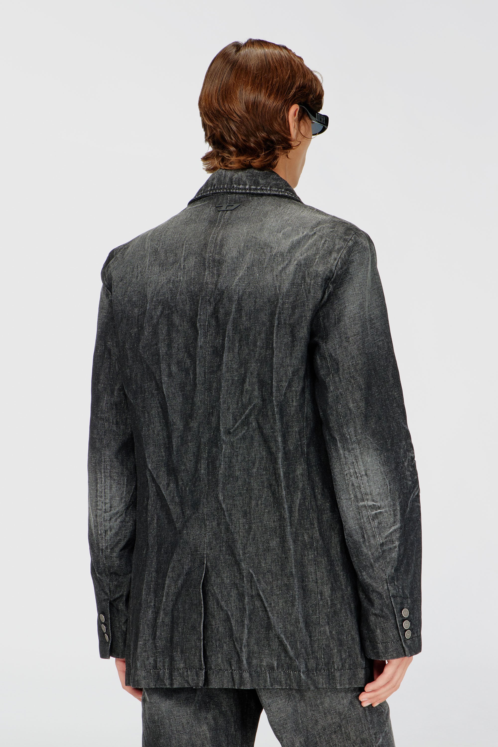 Diesel - D-KOT-FSJ, Man's Double-breasted blazer in creased denim in Black/Dark grey - 5
