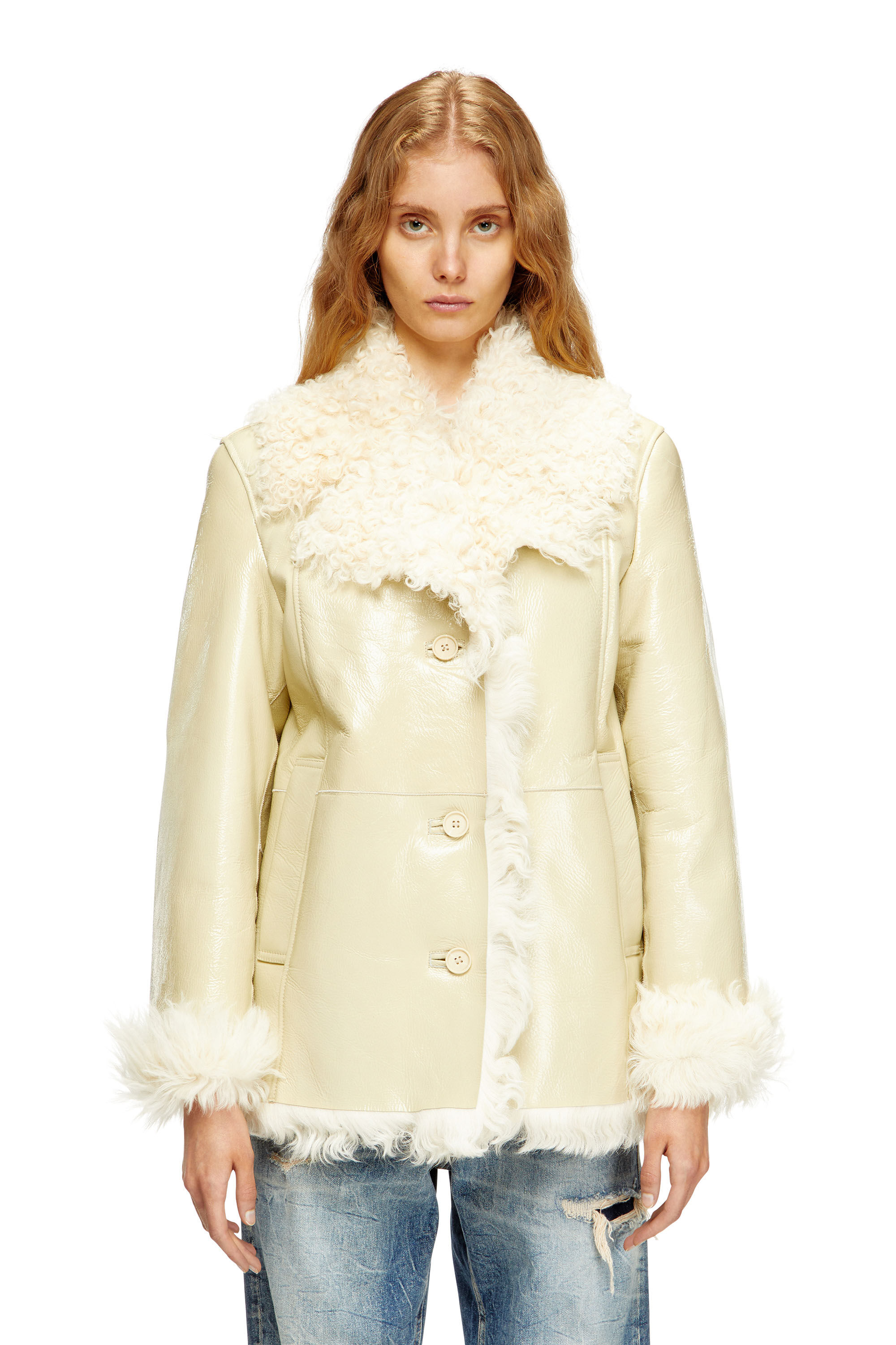 Diesel - L-ACONIC, Veste en shearling verni Femme in Beige - 3