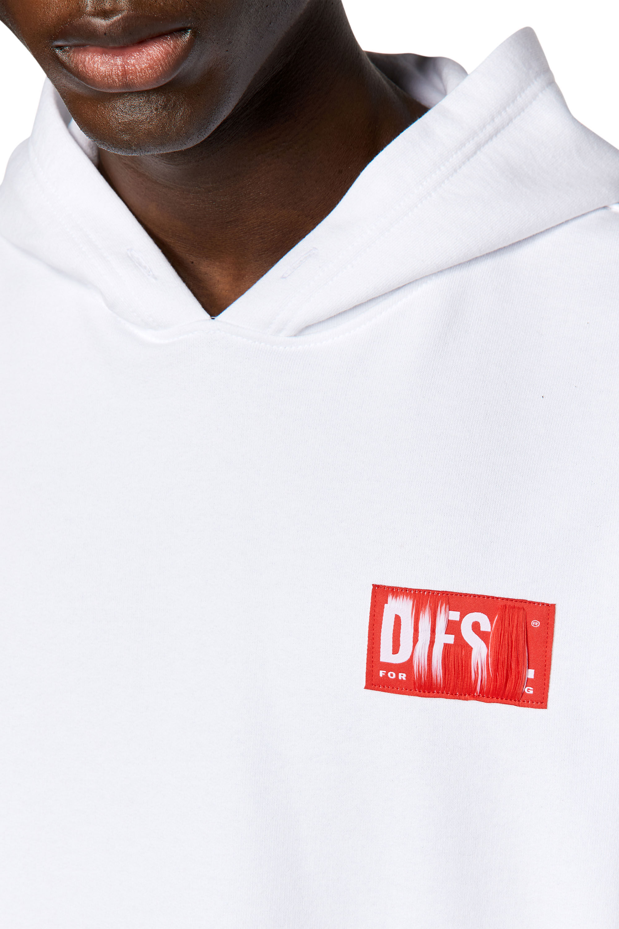 Diesel - S-NLABEL-HOOD, Sweat-shirt à capuche avec empiècement à logo effiloché Homme in Blanc - 5