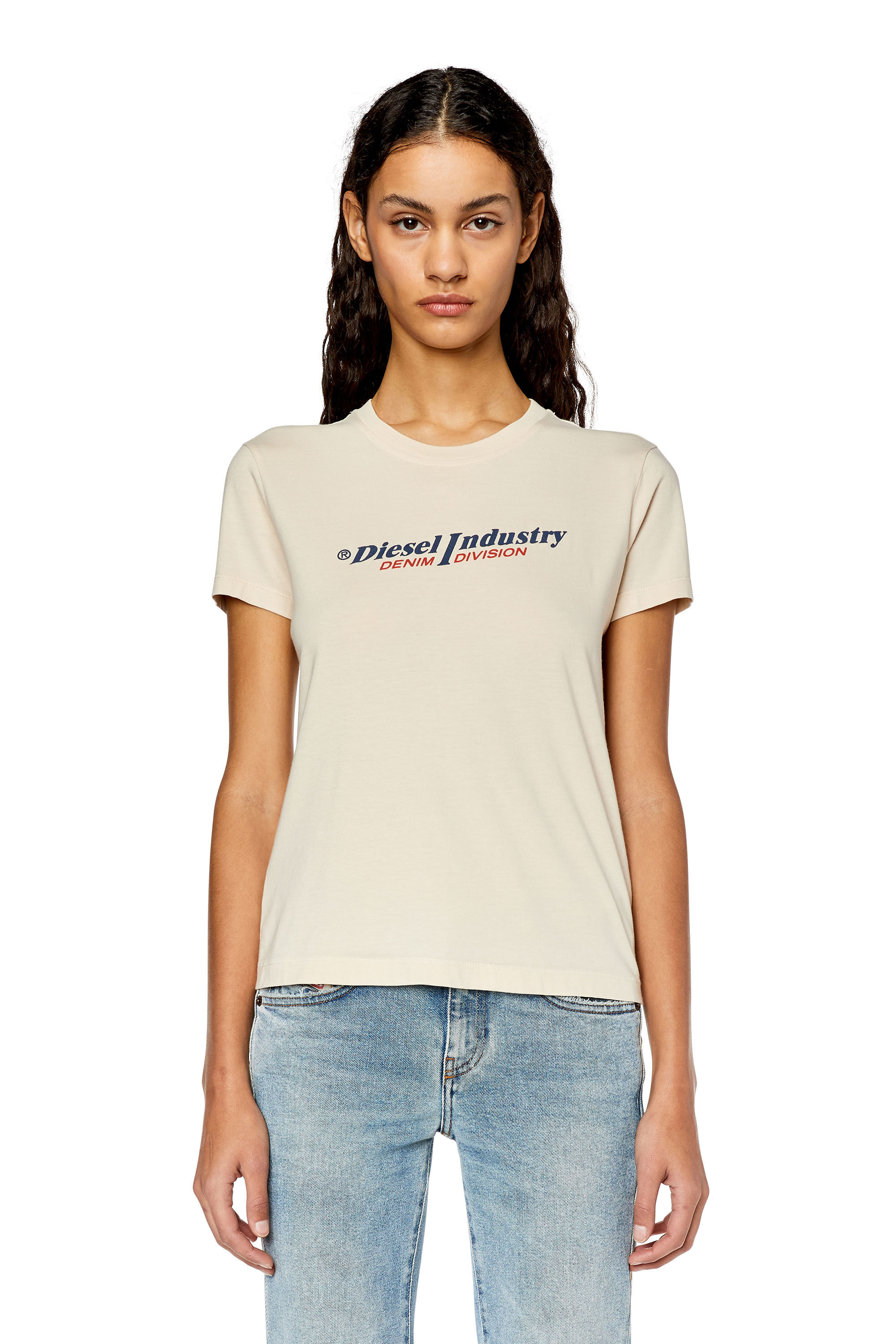 Diesel - T-SLI-IND, Woman's T-shirt with Diesel Industry print in Face Powder - 3