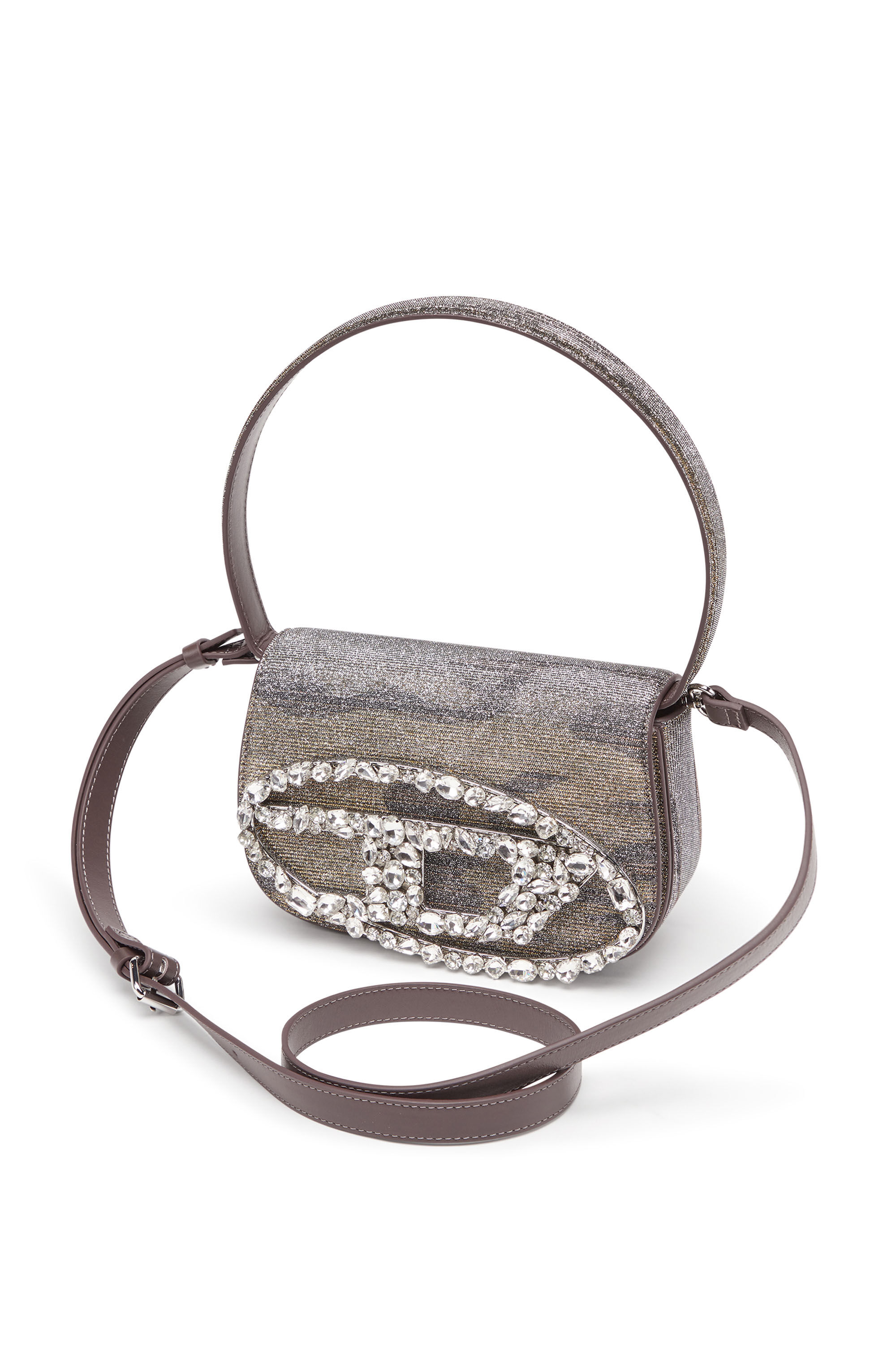 Diesel - 1DR, Female's 1DR-Iconic shoulder bag in camo lurex in Grey/Brown - 5