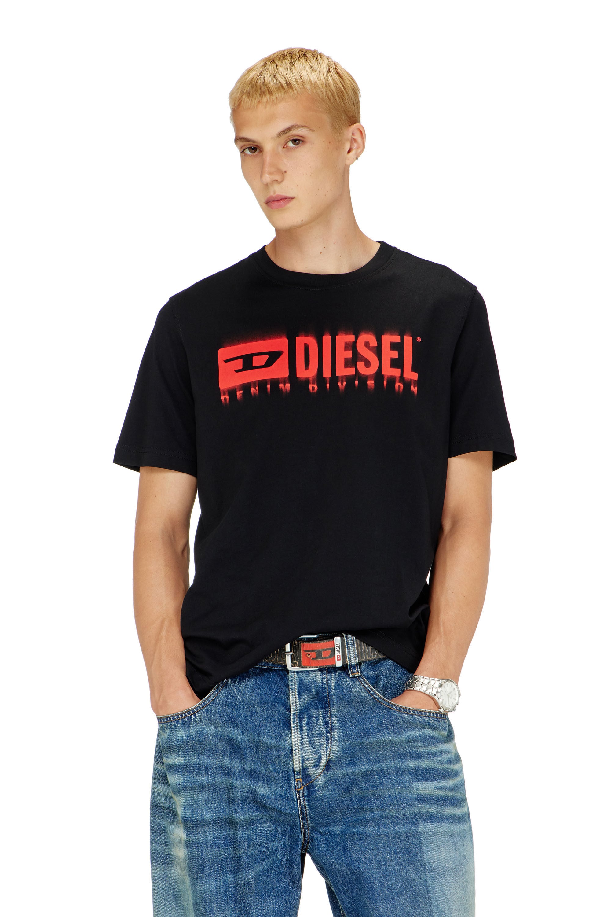 Diesel - T-ADJUST-Q7, Man's T-shirt with blurry Diesel logo in Black - 3
