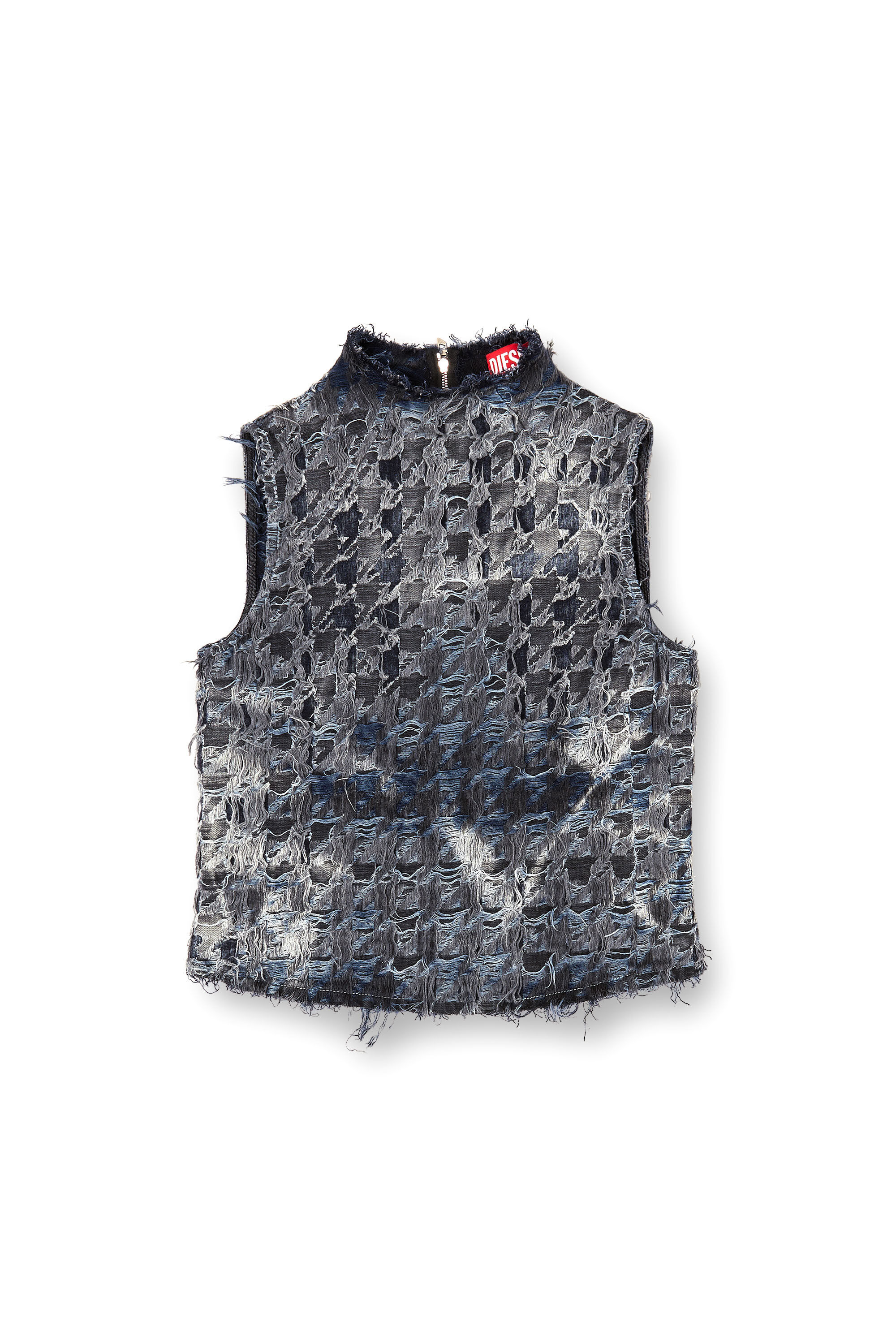 Diesel - DE-TAPI-FSH1, Haut sans manches en denim tie-dye à motif pied-de-poule Femme in Noir - 2