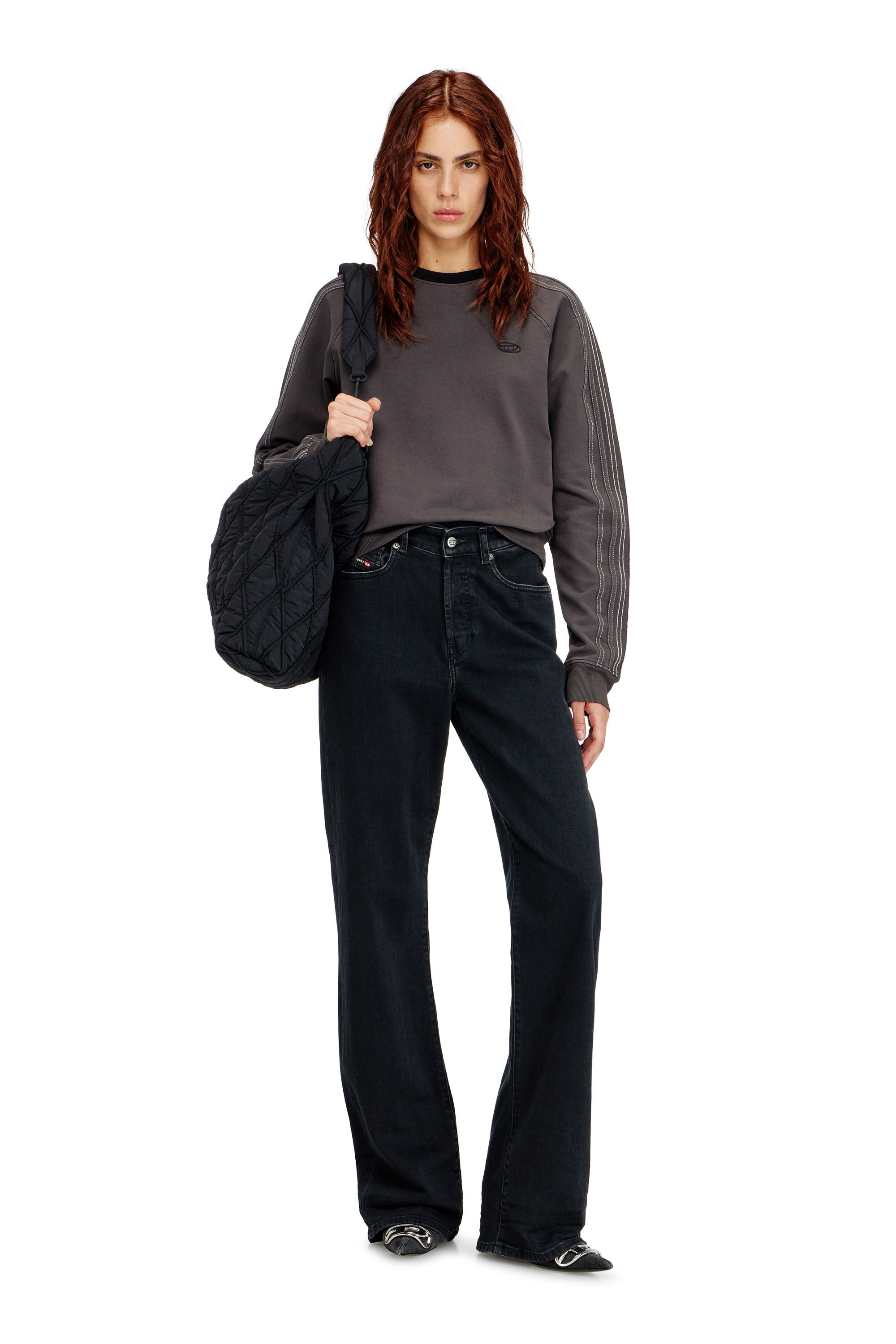 Diesel - F-ALPY, Sweat-shirt avec bandes et broderie Oval D Femme in Gris - 1